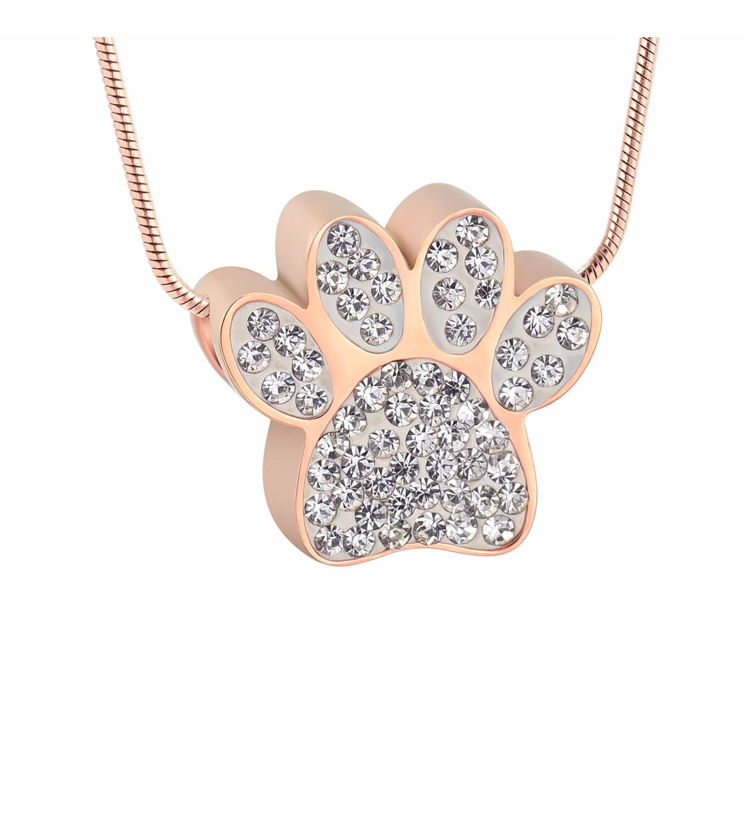 Paw Print Crystal Urn Necklace for Pet Ashes - Memorial Keepsake Jewelry for Pet Lovers - Buy Online on GoSupps.com