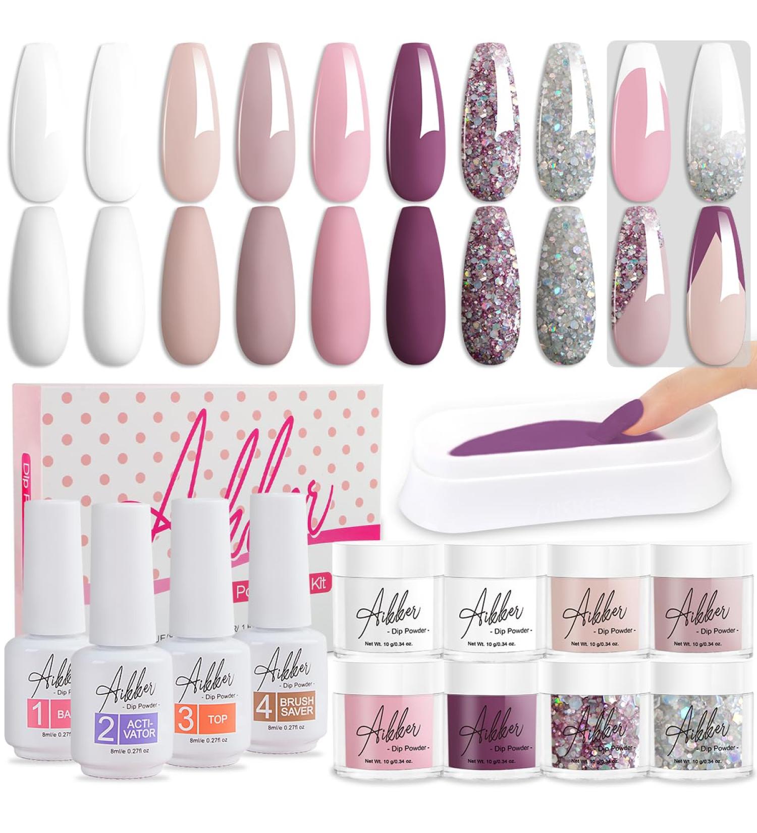 Aikker Acrylic Nail Dipping Powder Starter Kit - Clear 13pcs French Nails Art System - No UV LED Needed - AK09 - Buy Online on GoSupps.com