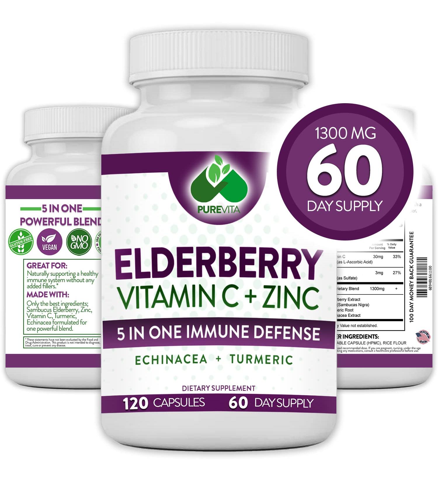 Elderberry with Zinc, Vitamin C, Turmeric, and Echinacea - Daily Antioxidant & Immune Support for Adults - Buy Online on GoSupps.com