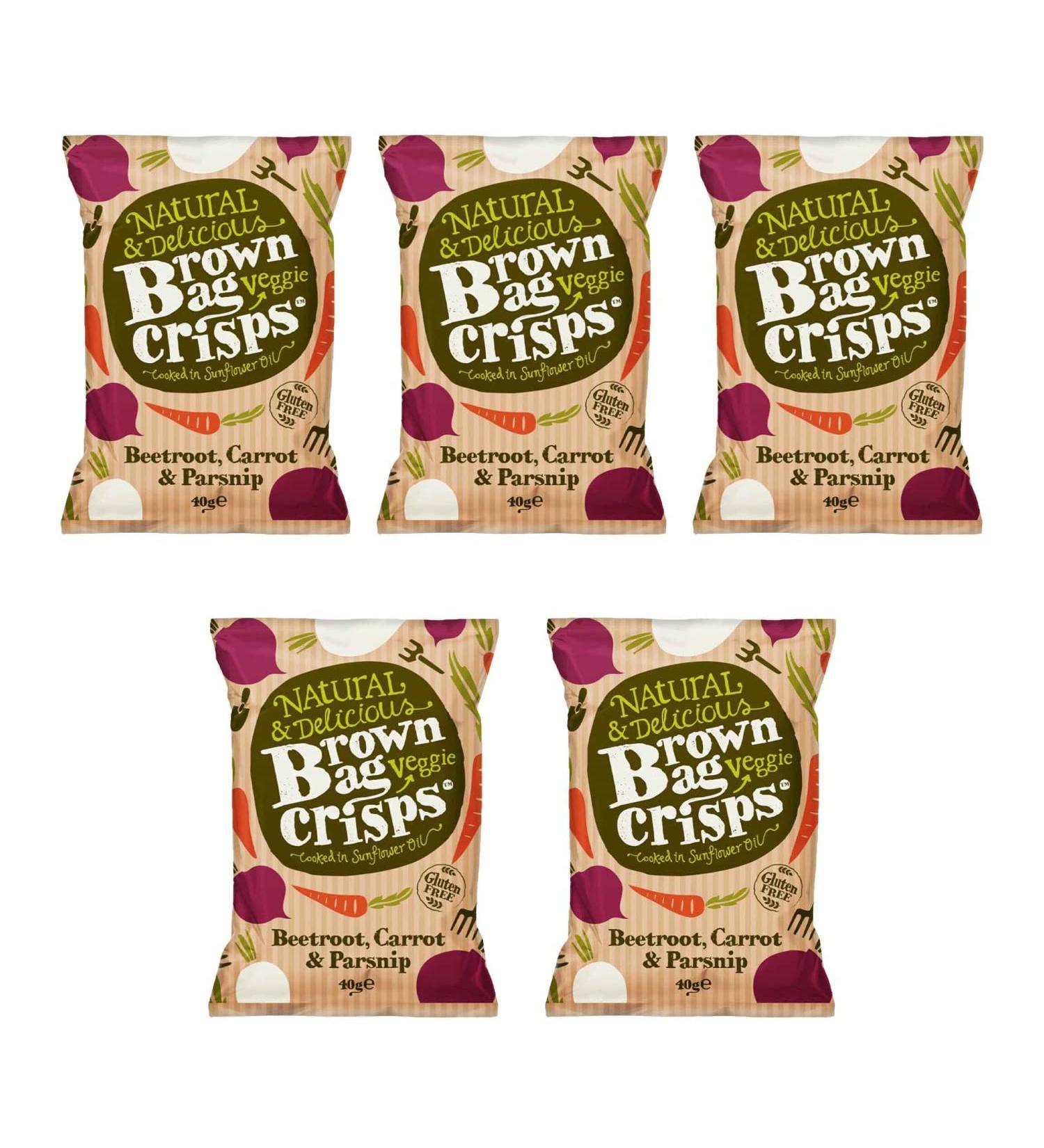 Brown Bag Crisps Beetroot Carrot & Parsnip Veggie Crisps 40g - Pack of 5