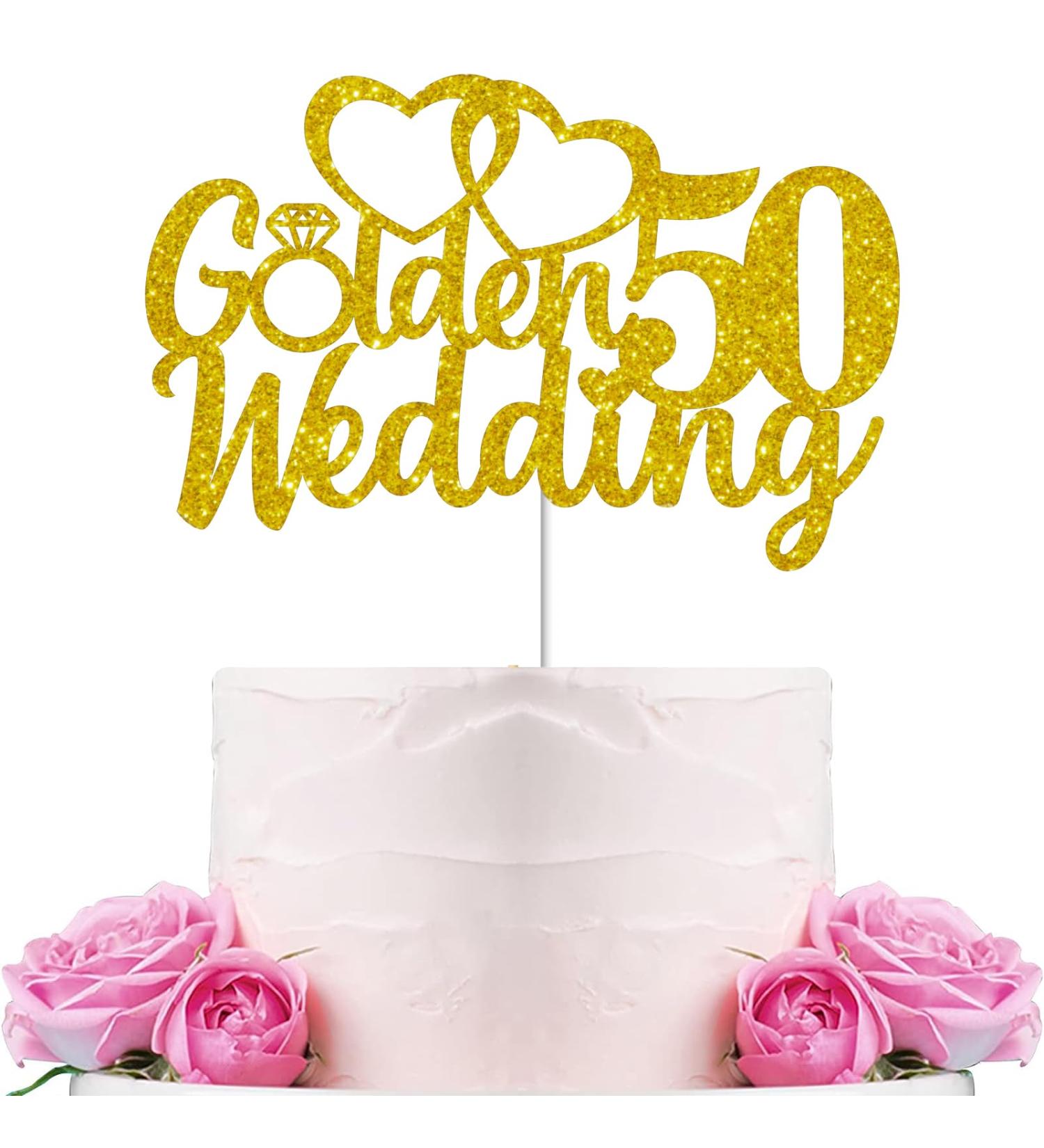 Gidobo 50th Wedding Anniversary Cake Toppers with Heart Cupcake Toppers Glittery Golden Weddding Anniversary Heart Cake Decoration for Celebration Party Supplies Golden 50th - Buy Online on GoSupps.com