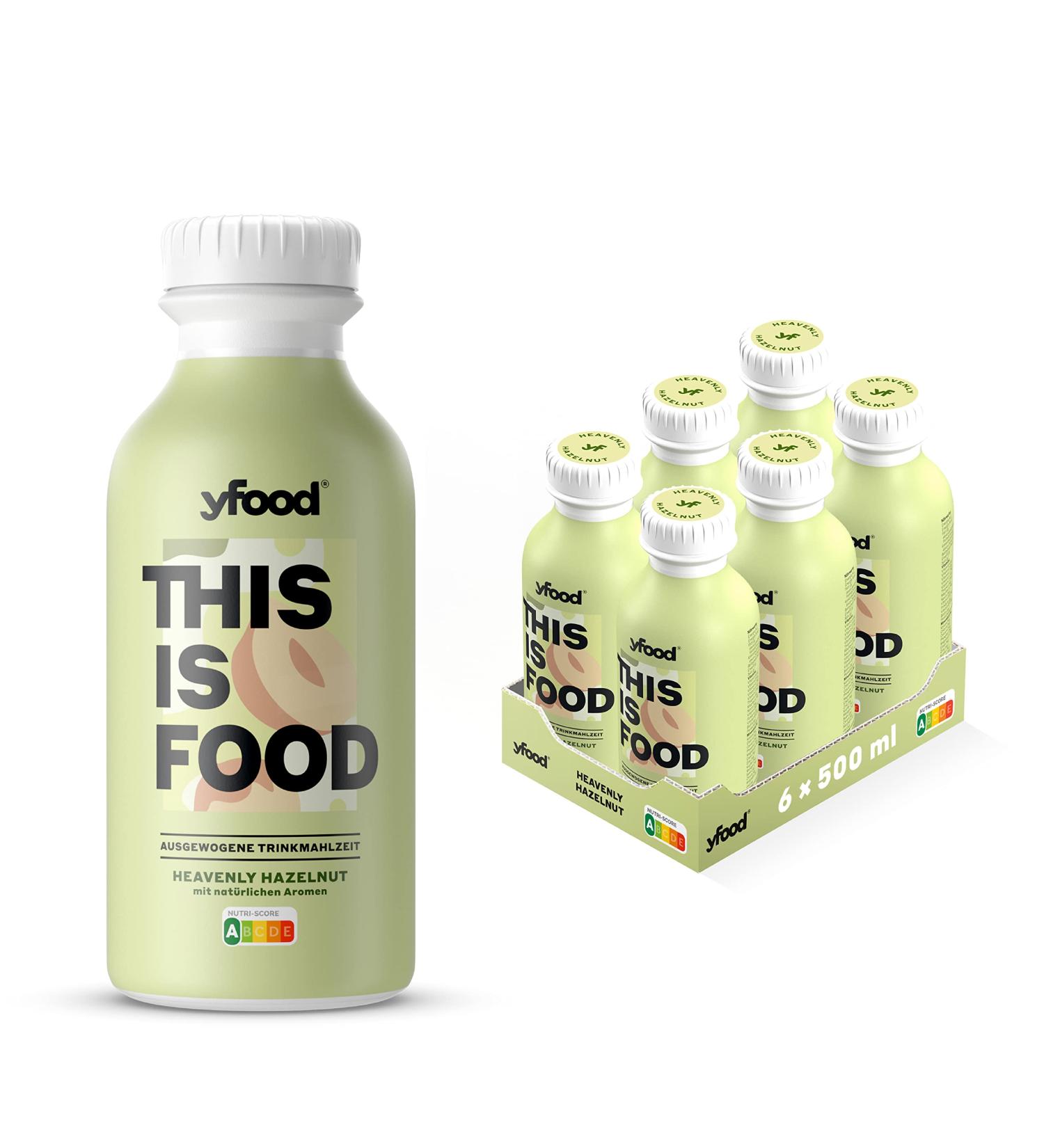 YFOOD Drink Heavenly Hazelnut - Delicious On-the-Go Meal Replacement | 33g Protein 26 Vitamins & Minerals | 6 x 500ml | 1.50 Deposit Included - Buy Online on GoSupps.com