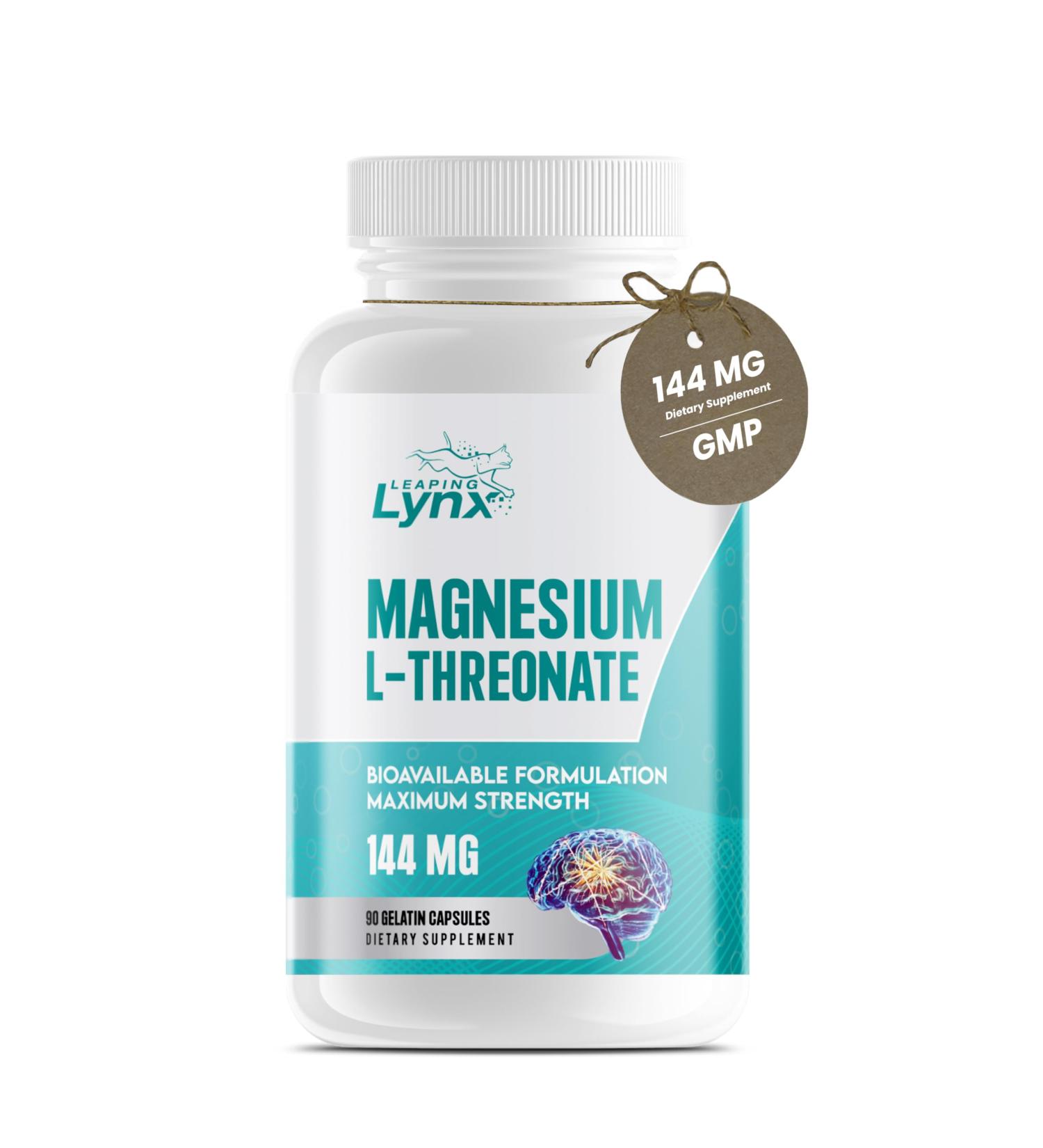 Pure Organic Magnesium L-Threonate 144 mg per Serving High-Absorption Bioavailable Magnesium Supplement | 90 Capsules 30-Day Supply - GMP Non-GMO ISO - Buy Online on GoSupps.com