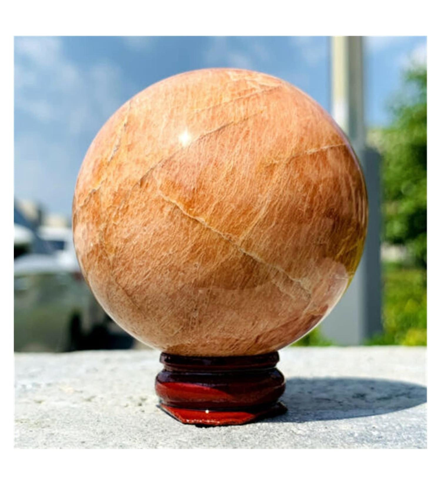 Natural Crystal Rough Natural Moonstone Crystal Polished Ball Stone +Wooden Base Quartz Stones - Buy Online on GoSupps.com