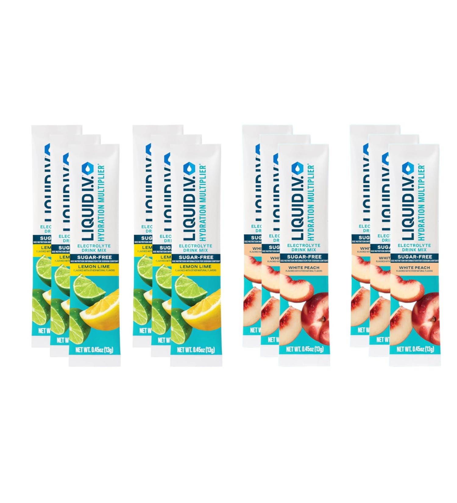 Generic Liquid Hydration Multiplier Sugar Free Variety Pack | 12 Pack | White Peach Lemon Lime | Easy Open Single-Serving Sticks| Non-GMO 0.45 Ounce (Pack of 12)
