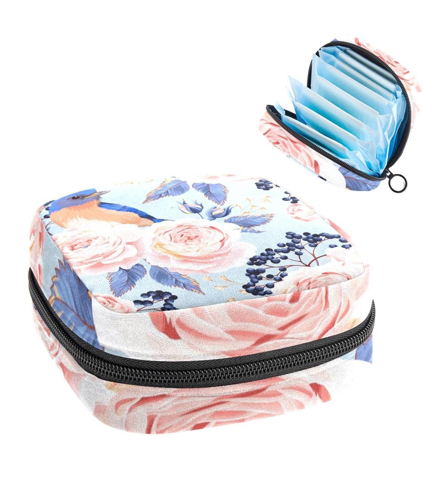 GIAPB Period Bag - Bird Roses Flower Color | Sanitary Napkin Storage & Travel Makeup Pouch - Buy Online on GoSupps.com