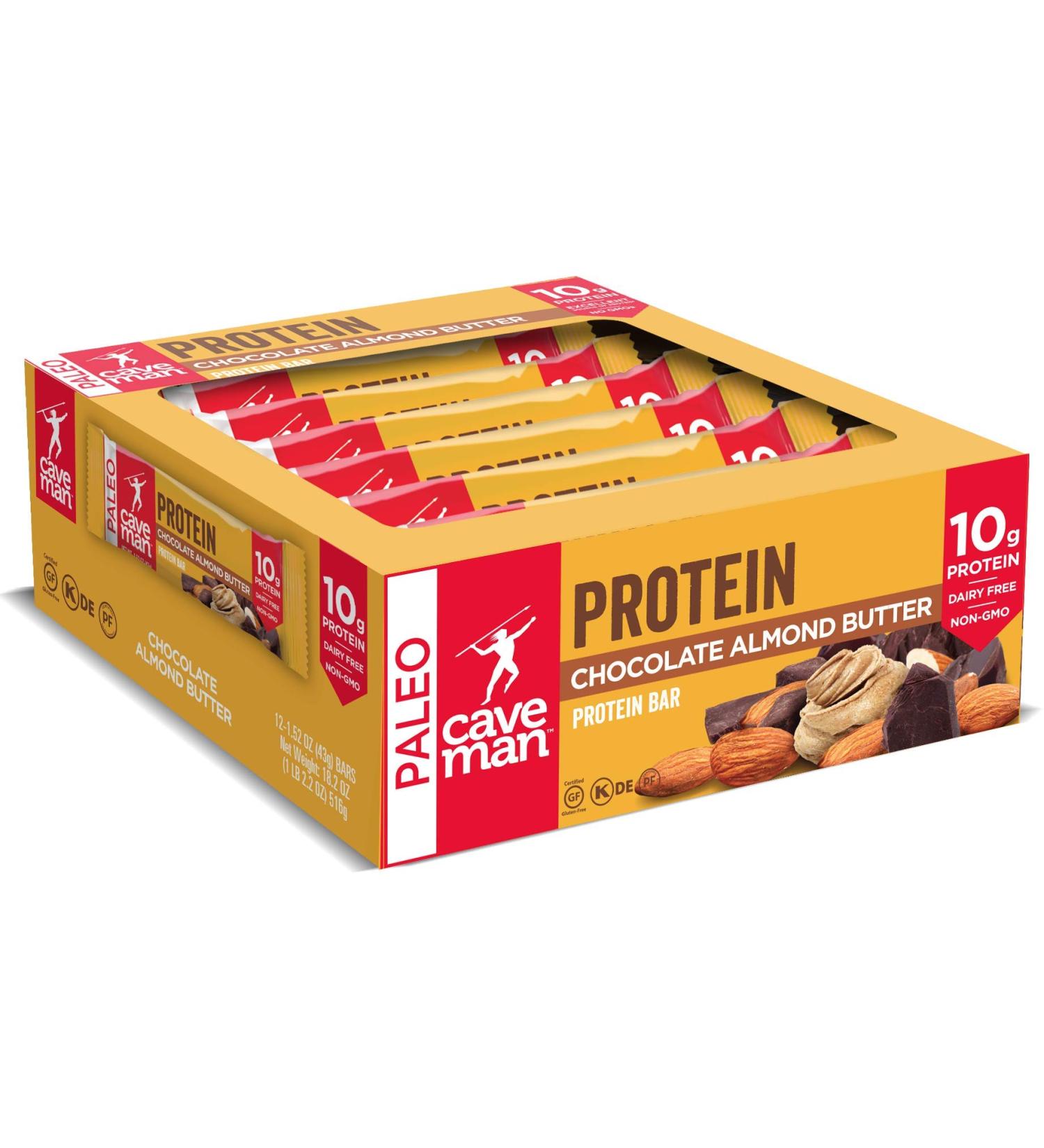 Caveman Foods Protein Bar - Chocolate Almond Butter (12 Bars, 1.52 oz Each) | Healthy Snack - Buy Online on GoSupps.com