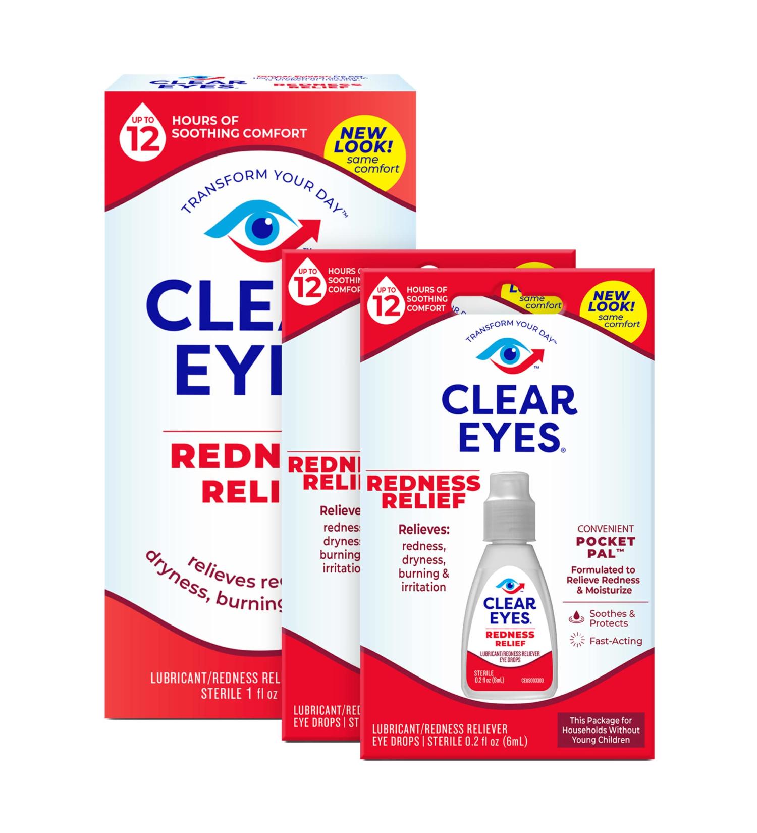 Clear Eyes Redness Relief Eye Drops - 1.0 Fl Oz & 2 Pocket Pals - Fast International Shipping - Buy Online on GoSupps.com