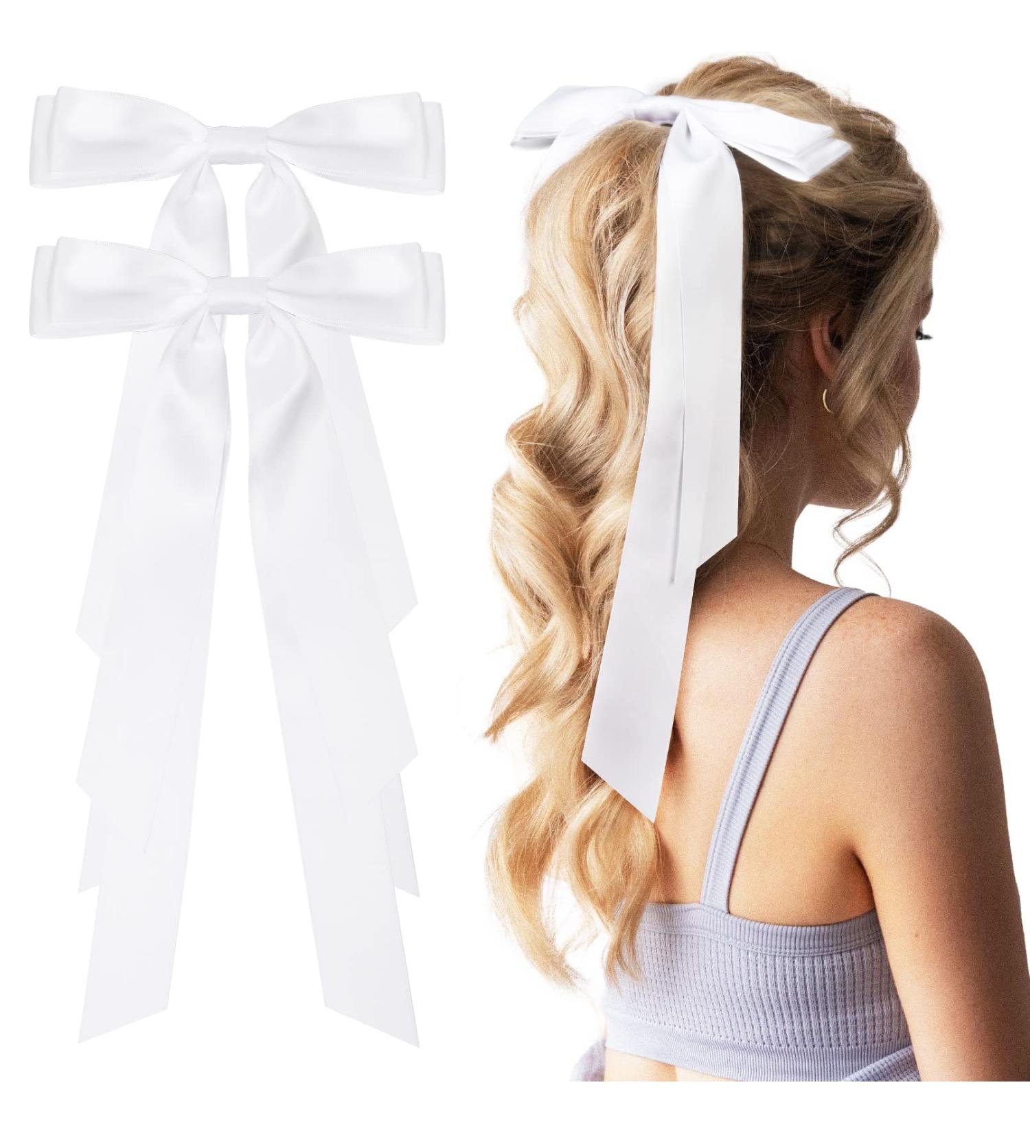 CEELGON 2PCS Large Satin Hair Bows for Women - Ballet Style French Barrette Hair Ribbons - 7 Inch White Vintage Accessories - Buy Online on GoSupps.com
