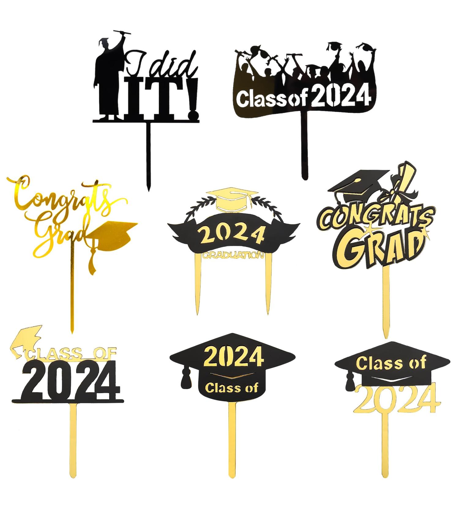 Lucleag 8 Pieces Graduation Cake Decorations 2024 Graduation Cupcake Toppers Class of 2024 Cake Toppers Decorations Cake Cupcake Toppers for Graduation Party Supplies - Buy Online on GoSupps.com