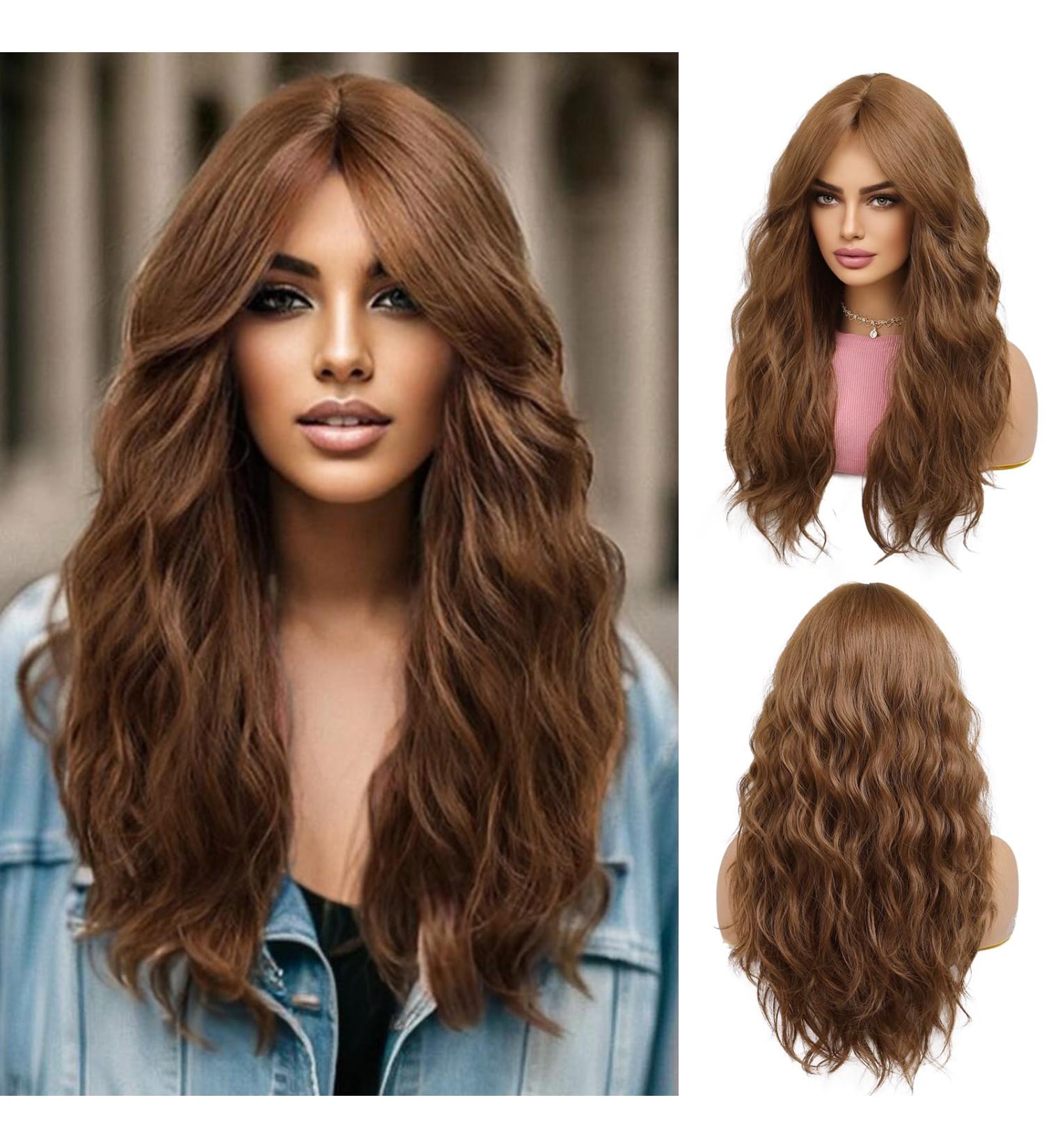 Oefei 24-Inch Long Wavy Brown Wig with Ponytail - Natural Heat-Resistant Synthetic Hair for Women | Ideal for Daily Wear Parties & Cosplay - Buy Online on GoSupps.com