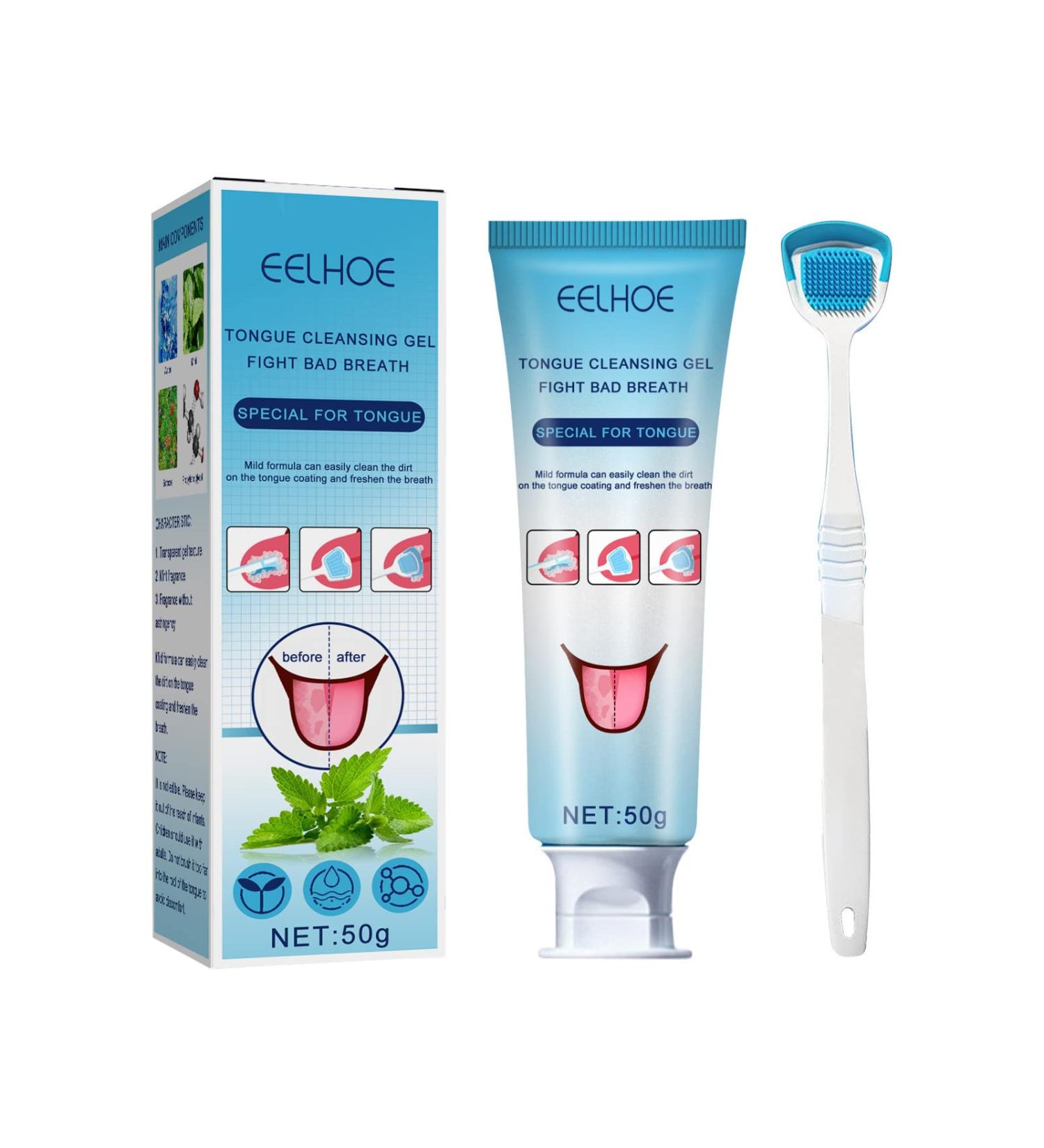 Tongue Coating Cleaning Gel with Brush - Oral Care for Fresh Breath | 50g - Removes Bad Breath International Shipping - Buy Online on GoSupps.com