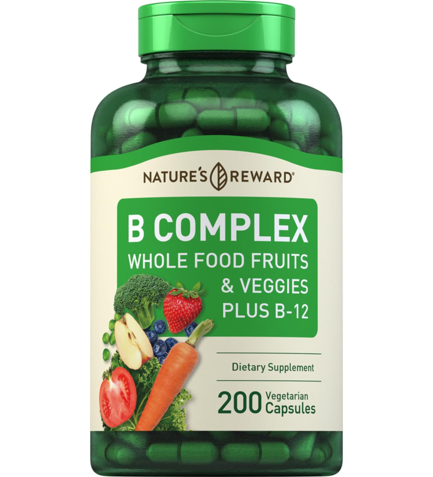 Piping Rock B Complex Vitamin for Women and Men | 200 Capsules | Fruit and Vegetable Blend with B12 B6 Folate & Biotin | Vegetarian Non-GMO Gluten Free - Buy Online on GoSupps.com