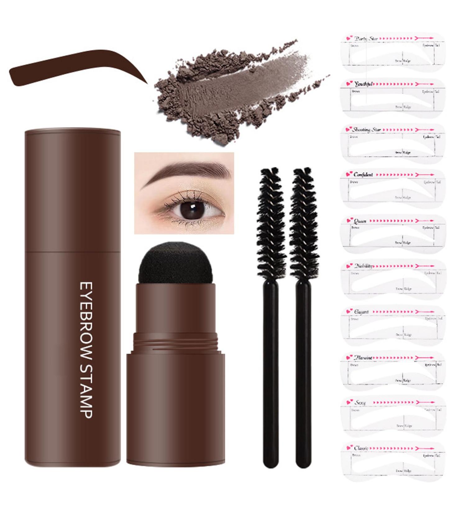LXZJJM Eyebrow Stamp Stencil Kit - Long-lasting Smudge-free Brow Makeup | Natural and Smooth Texture | Multifunctional | Includes 10 Brow Shapes & Stamps | Reusable eyebrow stencils (03#dark brown) - Buy Online on GoSupps.com