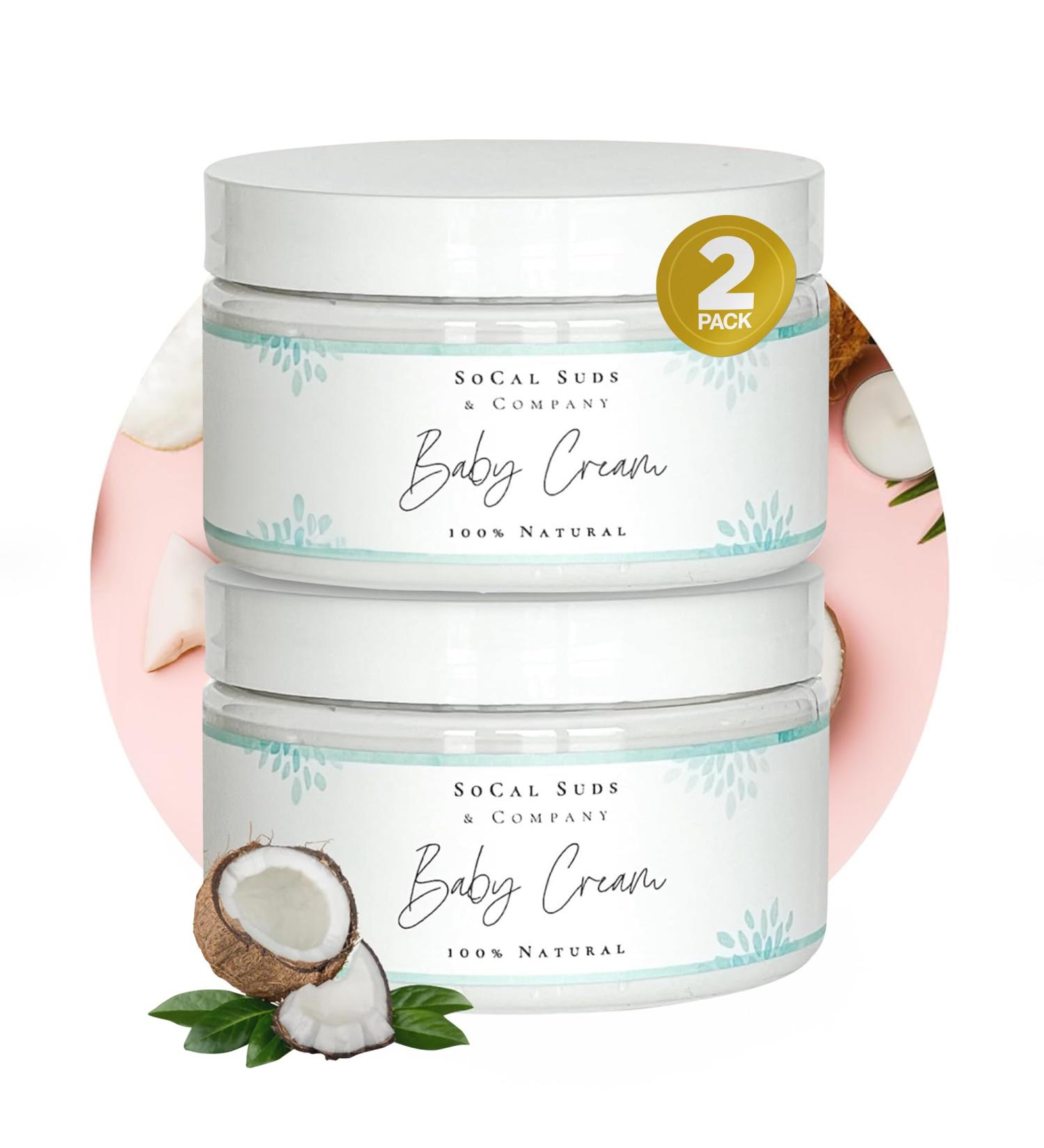 Natural Organic Baby Cream - SoCal Suds | Gentle Moisturizer for Sensitive Skin | Nourishing Aloe & Coconut | Unscented Newborn Skincare 2-Pack - Buy Online on GoSupps.com