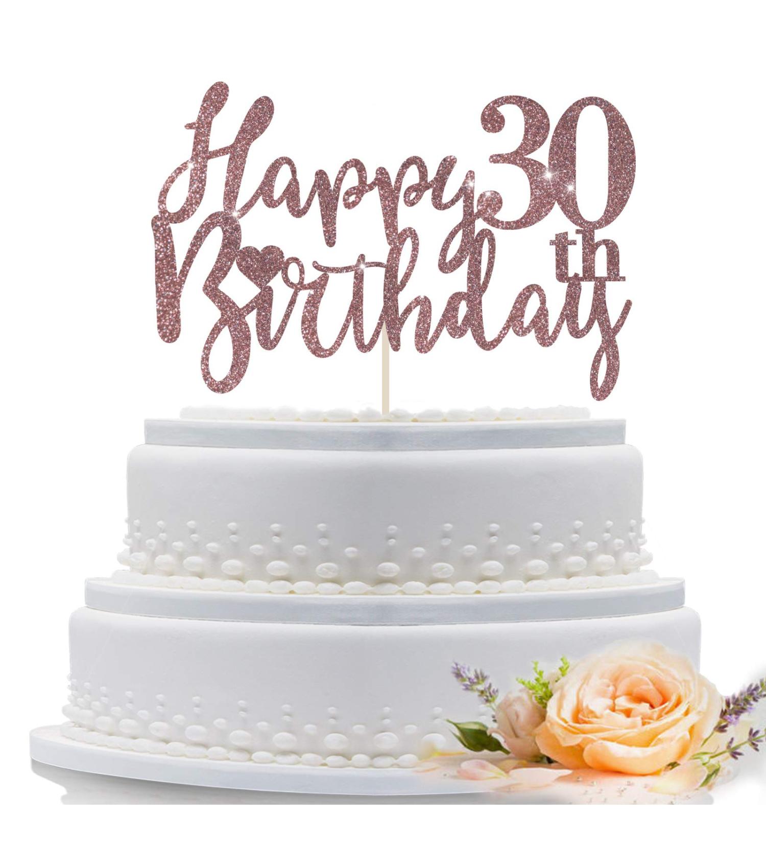 SZHUIHER Rose Gold Happy Birthday 30th Cake Topper for 30th Birthday Party Decorations Supplies Glittery Rose Gold Cake Decoration - Buy Online on GoSupps.com