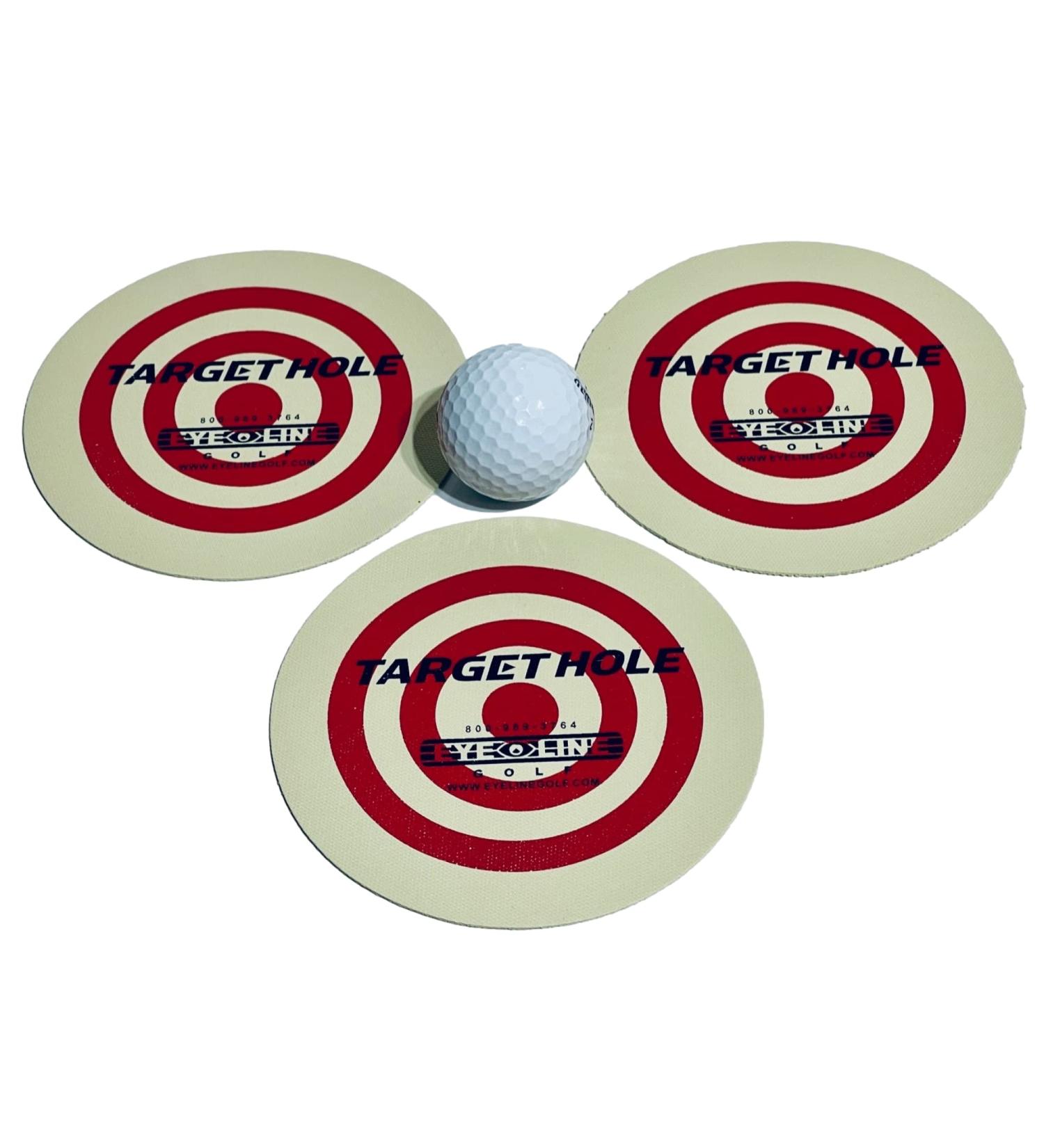 Eyeline Golf Target Holes - Practice Training Aid for Precision Practice on Green. Indoors/Outdoors. Toss to Create Simple Speed Control Targets. Red and White-Easy to See. Pack - 3. Made in USA