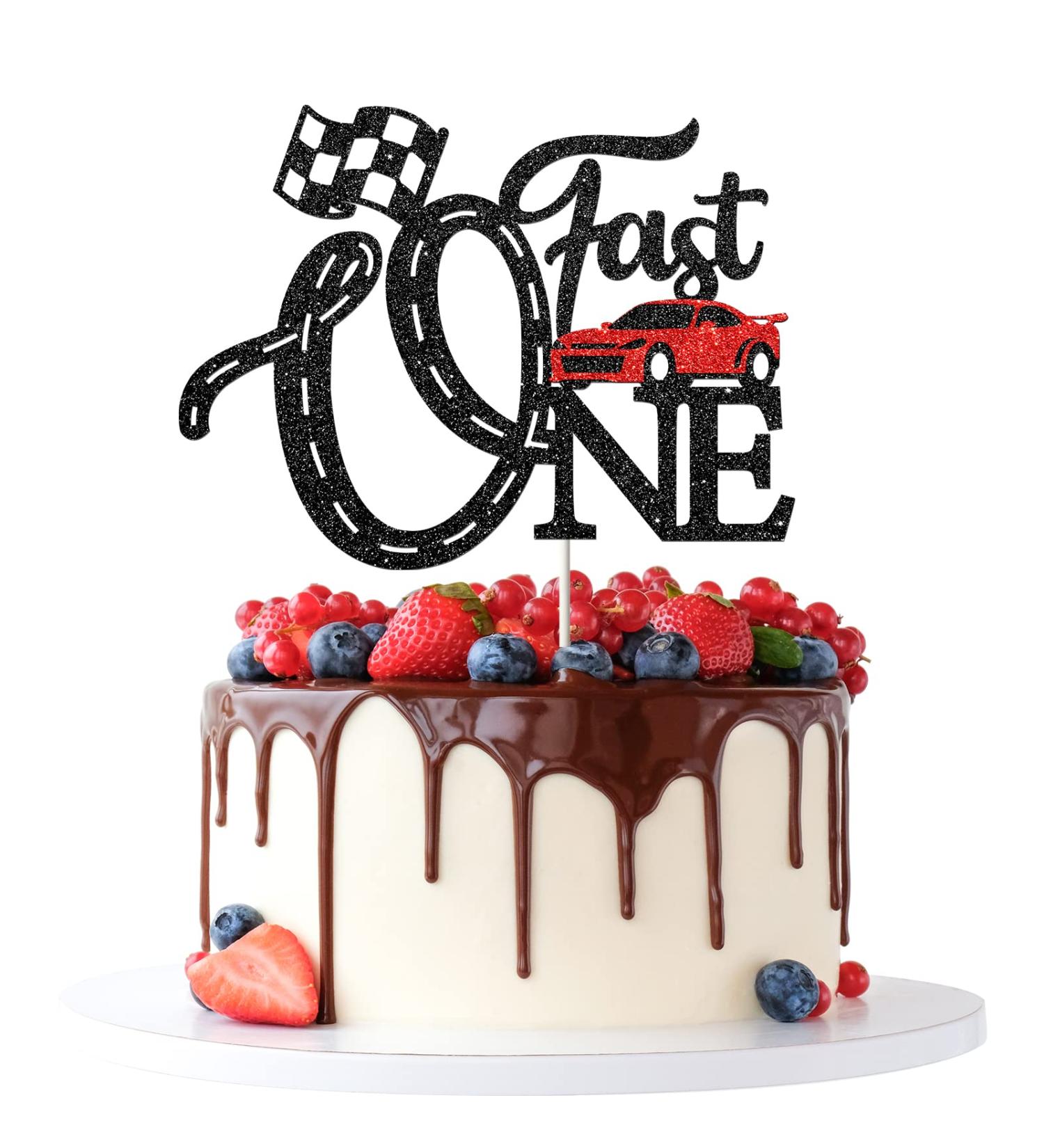 Tenhaisi Fast One Cake Topper Race Car Themed Cake Topper Baby Boy's 1st Birthday Cake Decoration Chequered Flag Themed Party Supplies - Buy Online on GoSupps.com