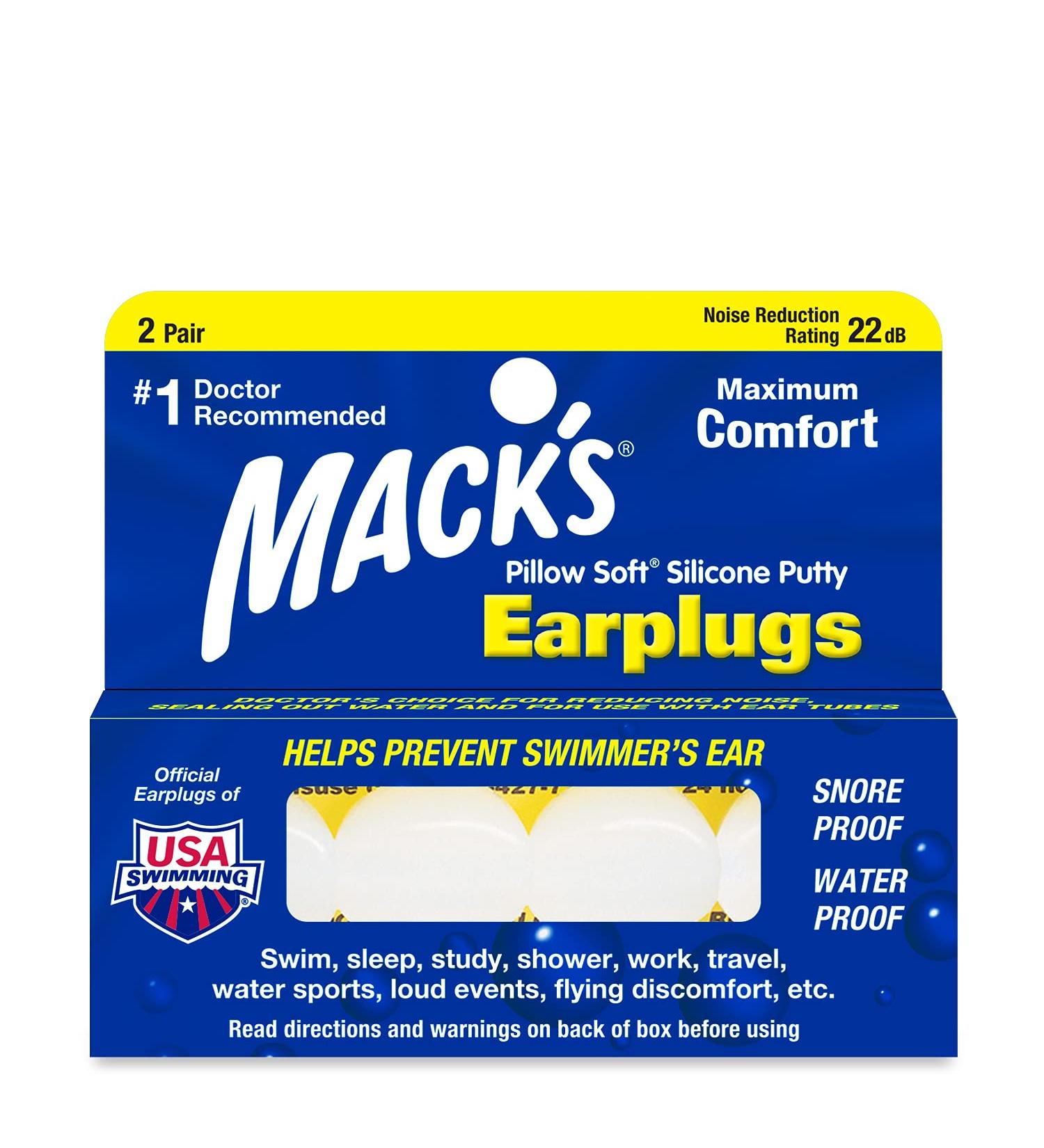 Mack's Pillow Soft Silicone Earplugs - 2 Pairs | Moldable Putty Ear Plugs for Sleeping, Snoring, Swimming, Travel, Concerts, Studying - Buy Online on GoSupps.com