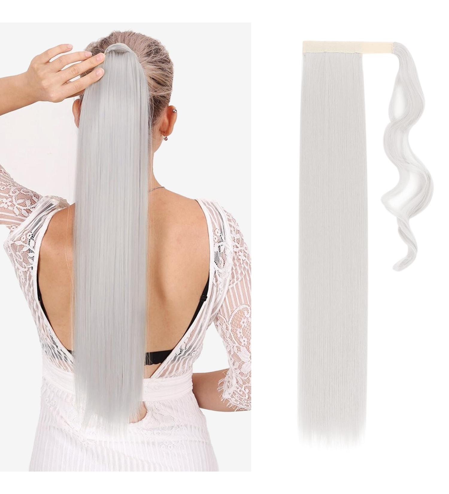 Tess Ponytail Extension - 66 cm Silver-Gray Smooth Braid | 100g Long Hair Extension for Stunning Styles - Buy Online on GoSupps.com