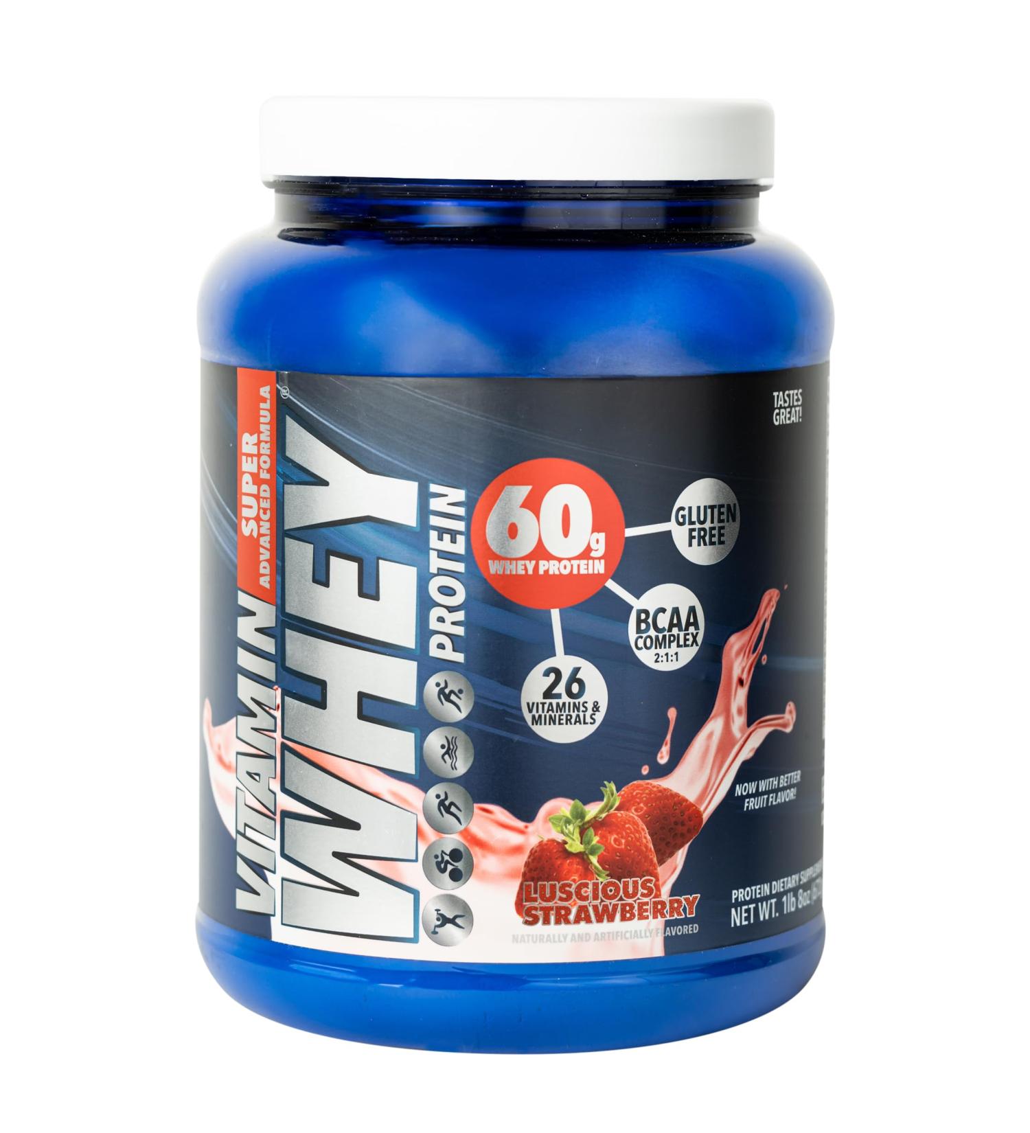 Vitamin Whey Protein Luscious Strawberry 60g Whey Protein BCAA Complex 26 Vitamins & Minerals Gluten Free 5 lbs - Buy Online on GoSupps.com