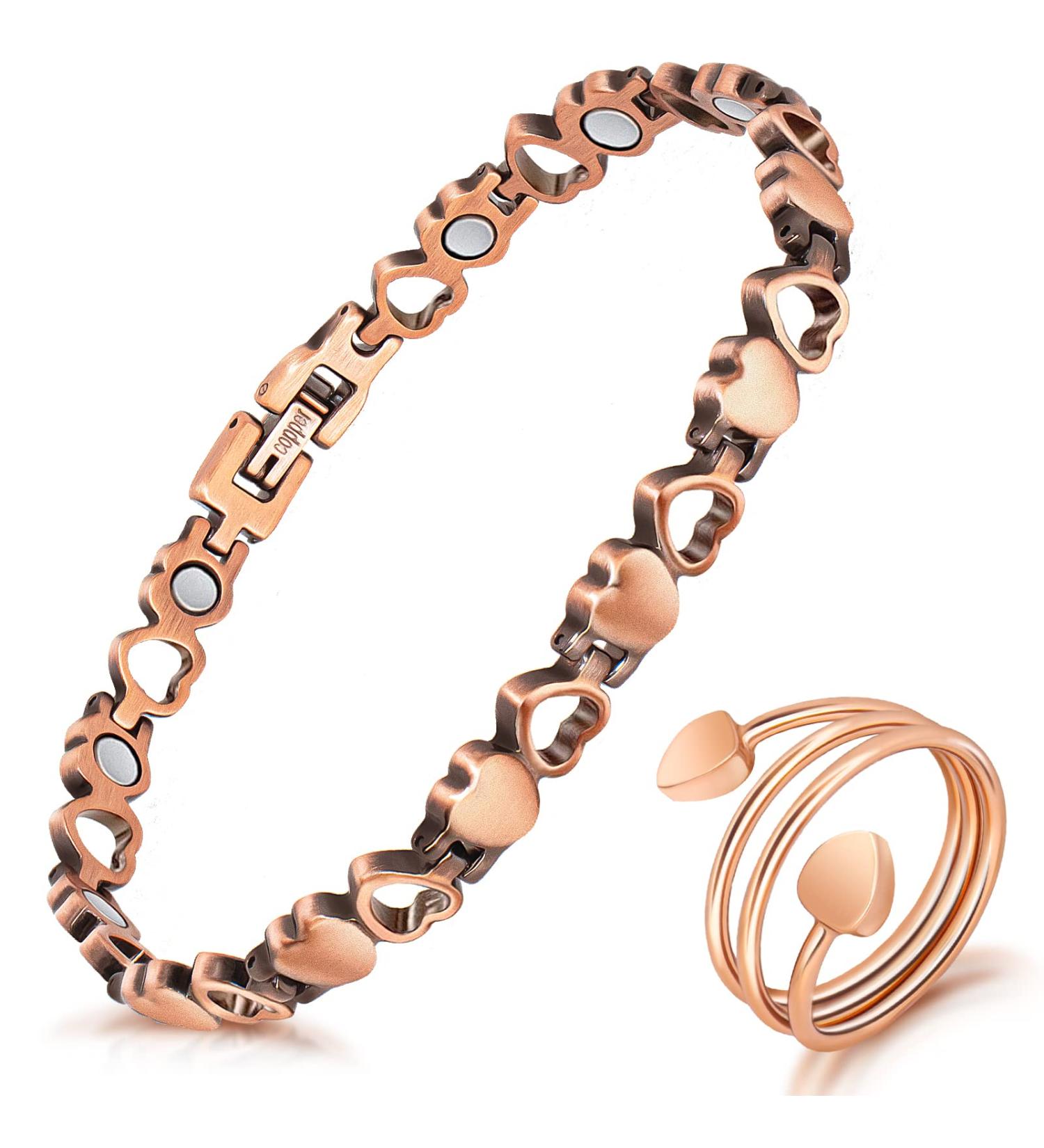 Magnetic Copper Bracelet for Women | Lymph Detox & 3500 Gauss Magnets | Solid Pure Copper Love Heart Design - Buy Online on GoSupps.com
