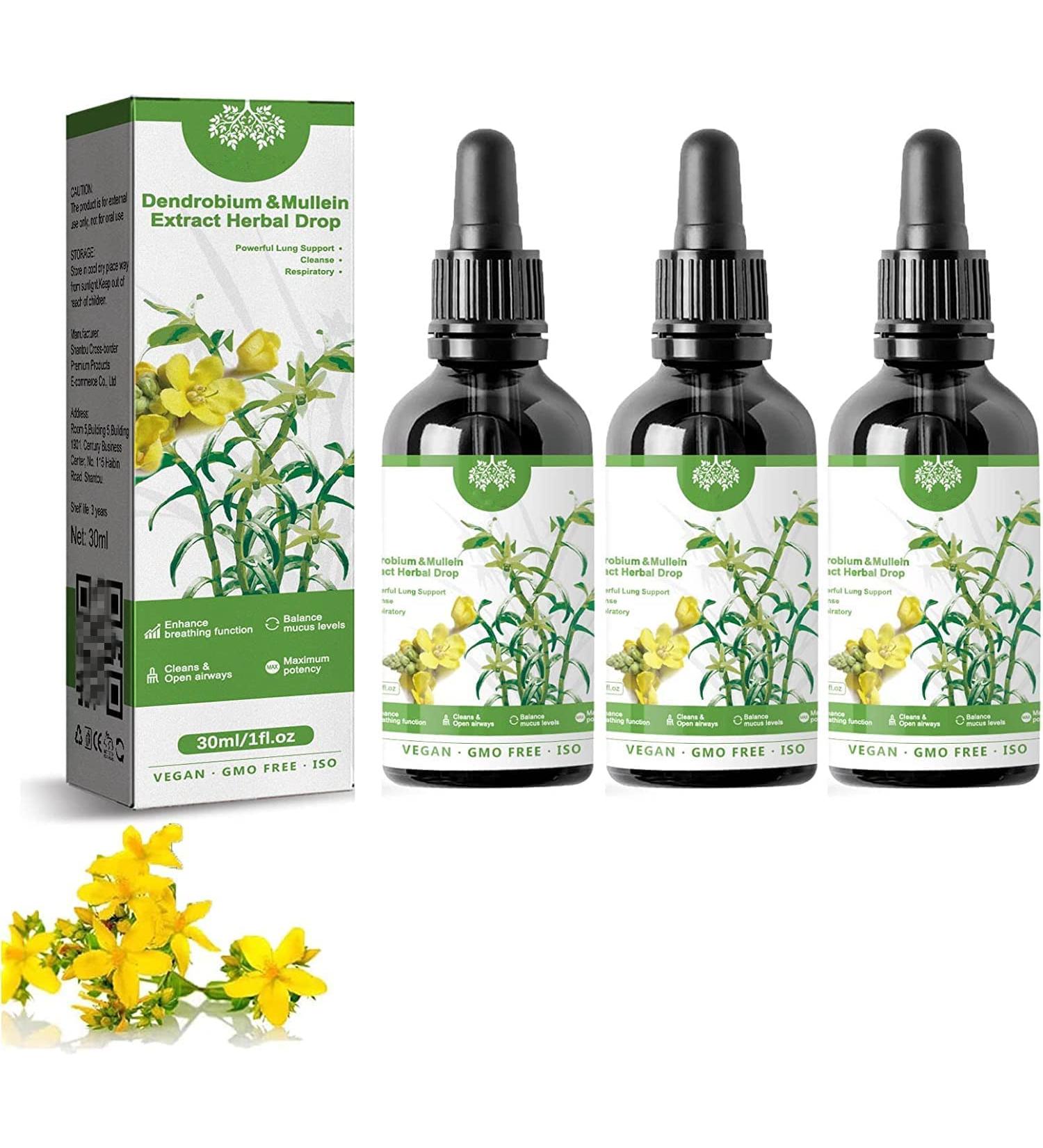 Clearbreath Dendrobium & Mullein Extract Powerful Lung Support & Cleanse & Respiratory Herbal Lung Health Essence Herbal Clearbreath Drops Breathe Easy Again (3pcs) - Buy Online on GoSupps.com