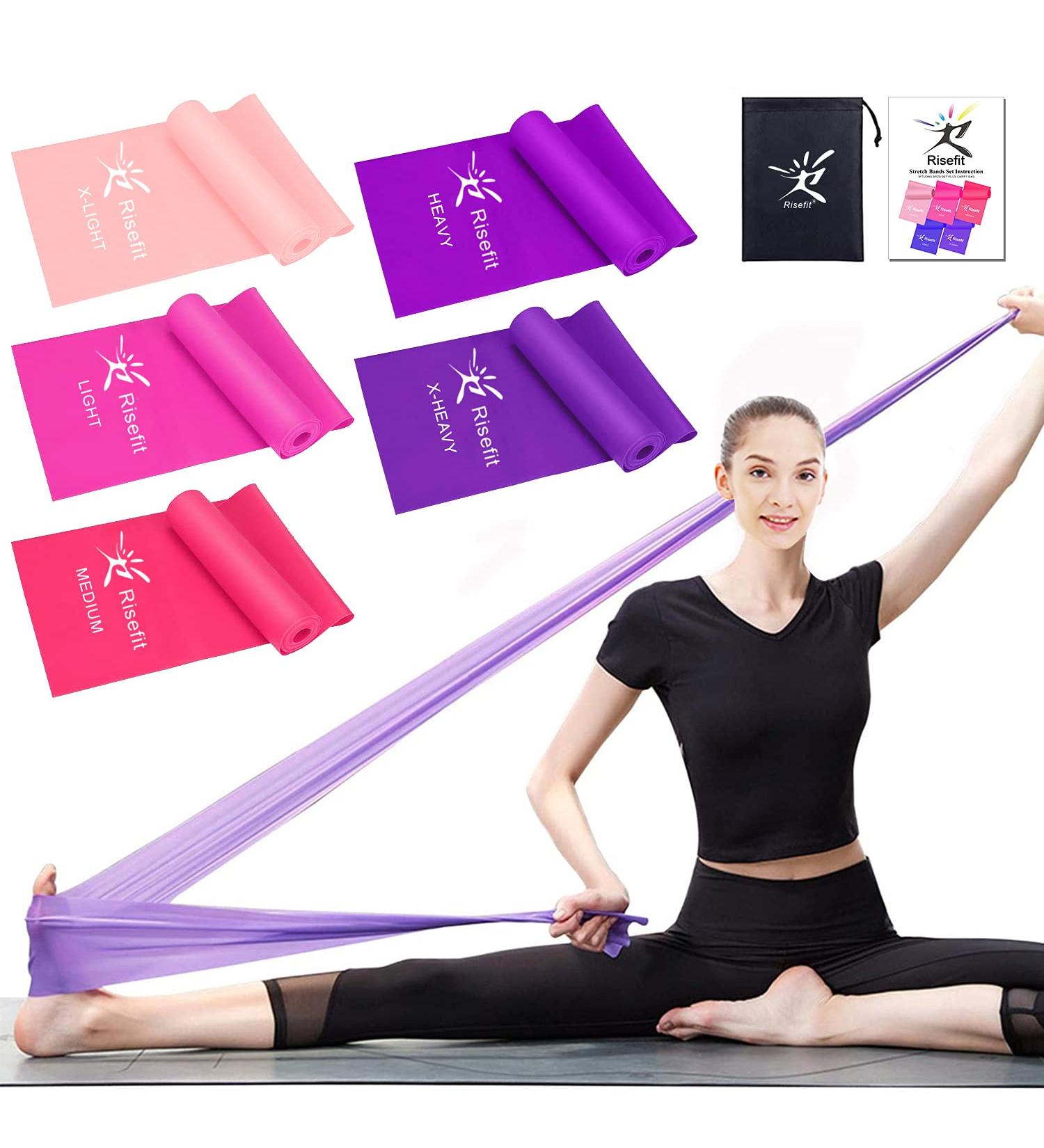 Non-Latex Long Resistance Bands Set for Yoga & Physical Therapy - Pink/Purple Series (5pcs) - Buy Online on GoSupps.com