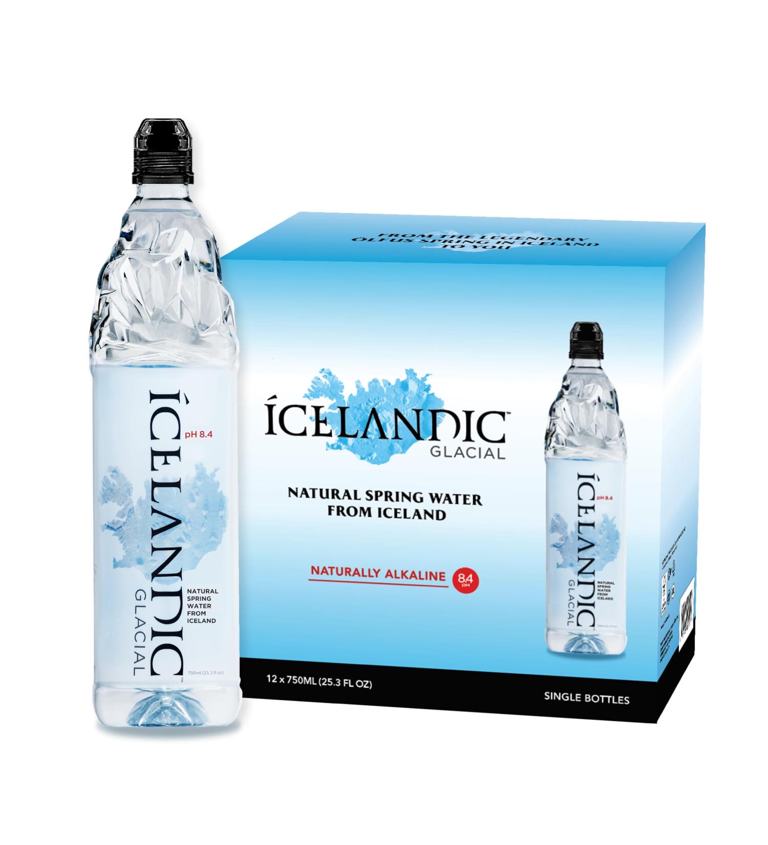 Icelandic Glacial Eau Premium Plate 750ml Bouteilles en PET Recycl x 12 Par Pack Alcaline/Bas pH Sans BPA Neutre en Carbone de la Source Islandaise. Faible Teneur en TDS et Min raux. 750 ml ((Lot de 12)