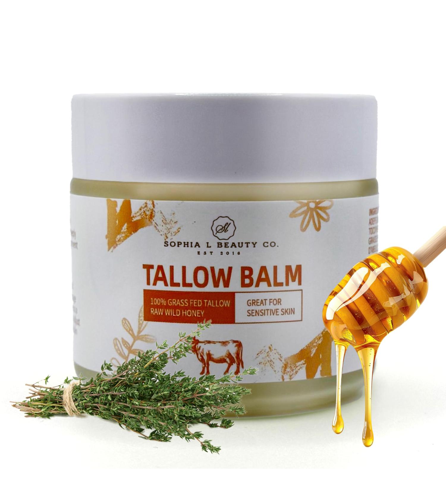Sophia L Beauty Co. Beef Tallow Balm - 100% Organic Grass-fed Tallow and Honey Balm - Deep Moisture for Dry Skin - No Added Fragrance Fast-Absorbing 2oz - Buy Online on GoSupps.com