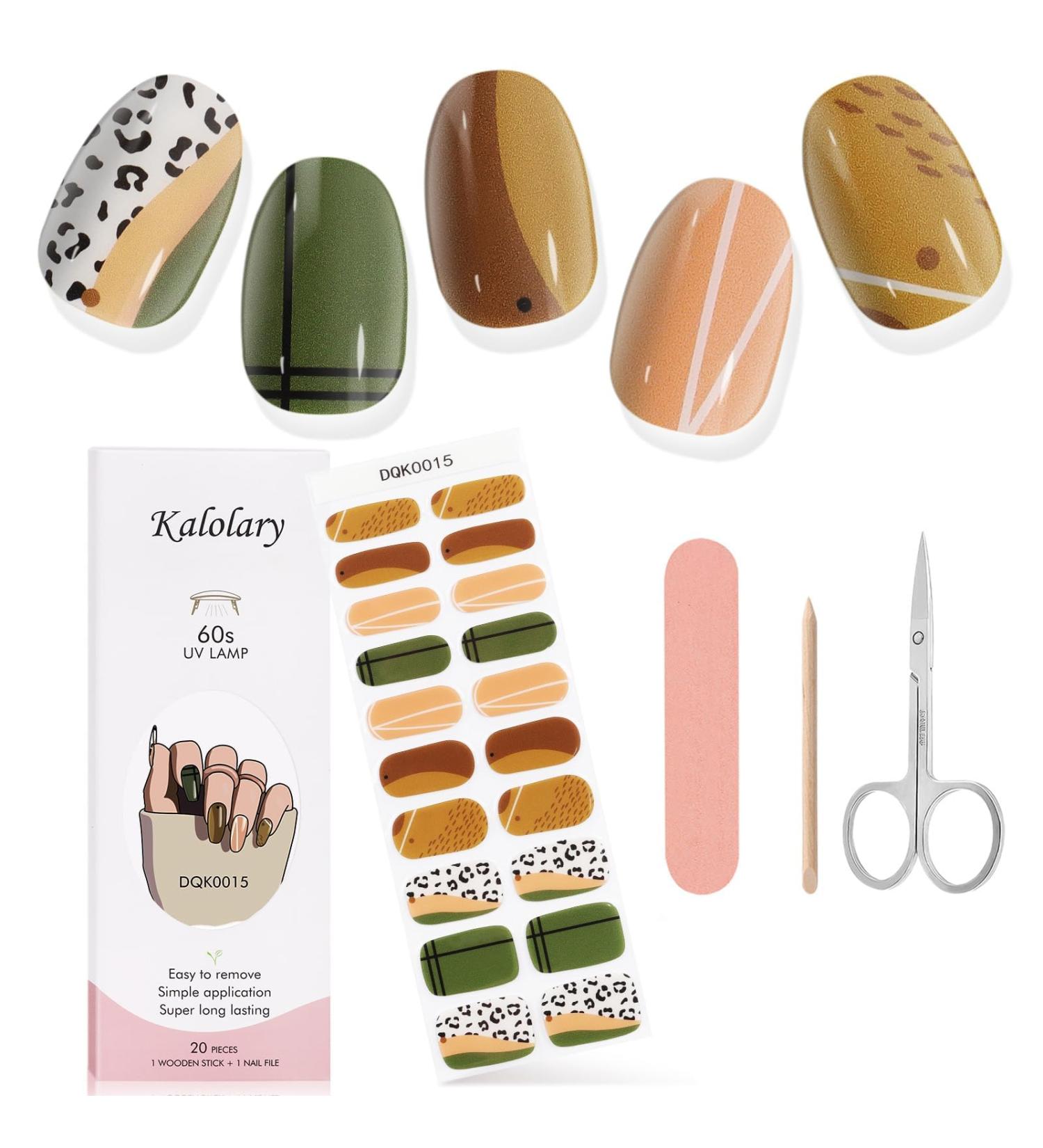 Kalolary Gel Nail Polish Strips Nail Gel Art Sticker Waterproof Full Nail Wraps Decal Sets with Scissors Nail File and Stick for Women Girls Nail Art Decor (UV/LED Lamp Required)-15 - Buy Online on GoSupps.com
