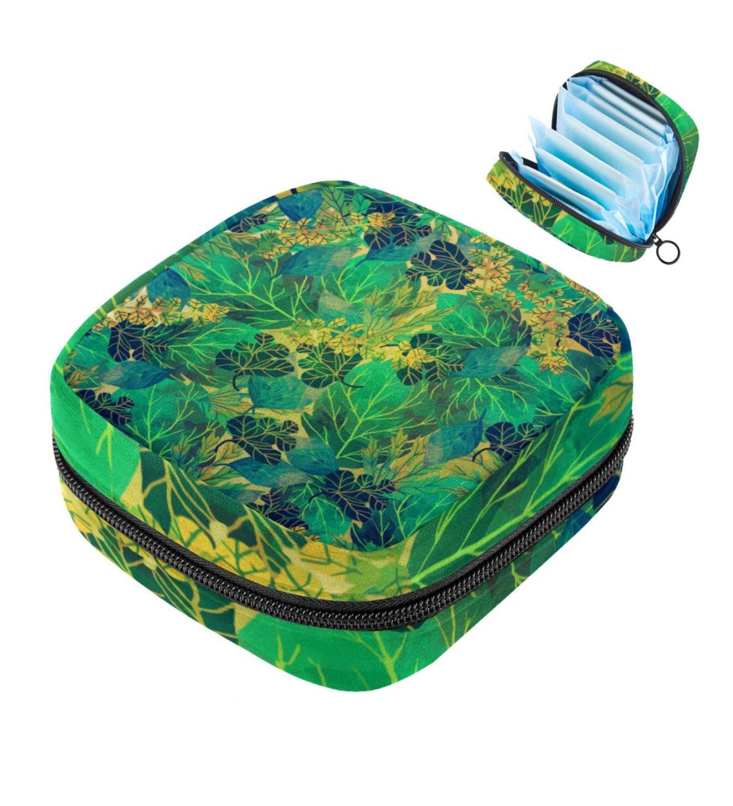 Portable Tropical Green Leaf Storage Bags for Women's Bandages & Menstrual Pads | Multi-Colored Organizers for School & Office - Buy Online on GoSupps.com