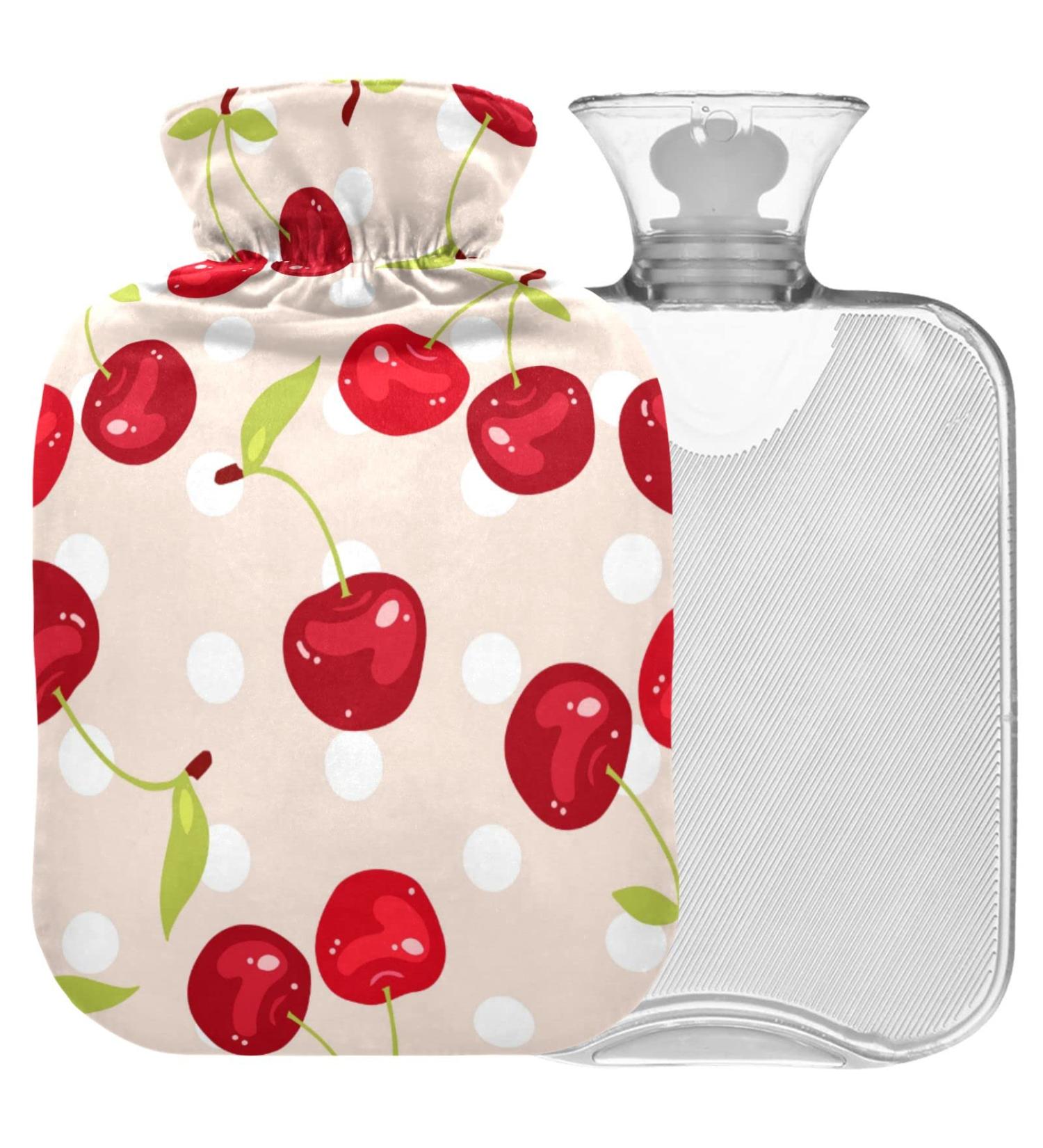 NAANLE Polka Dot Cherry Berries Heat Bottle | 2L Transparent Hot Water Bottle for Pain Relief & Therapy Large Size for Bed & Hand/Foot Use - Buy Online on GoSupps.com
