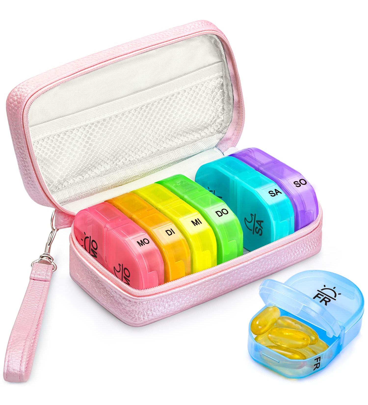 Auvon 7-Day Pill Organizer with PU Leather Bag - Waterproof Portable & Privacy-Protection - Multi-Functional Storage Solution - Buy Online on GoSupps.com