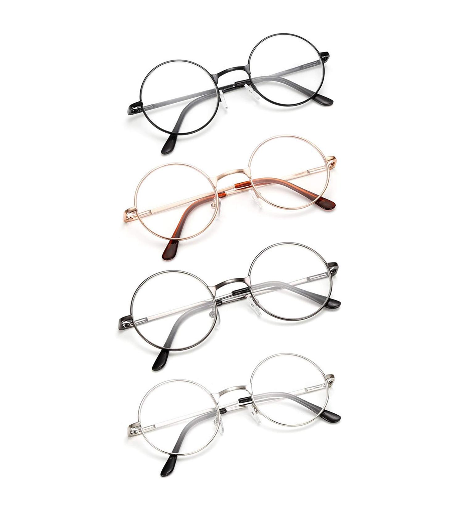 4 Pack Retro Round Reading Glasses for Men & Women - Metal Frame + Glasses Strap - 1.5 Diopters - Buy Online on GoSupps.com