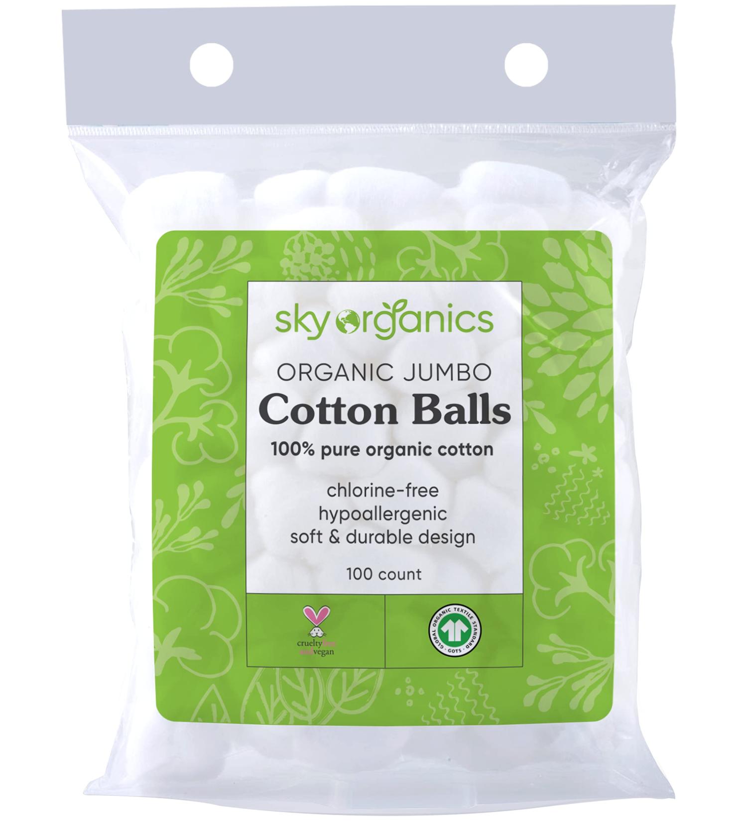Sky Organics Organic Jumbo Cotton Balls - 300 ct (3 Packs) | 100% Pure GOTS Certified for Sensitive Skin | Beauty & Personal Care Essential - Buy Online on GoSupps.com