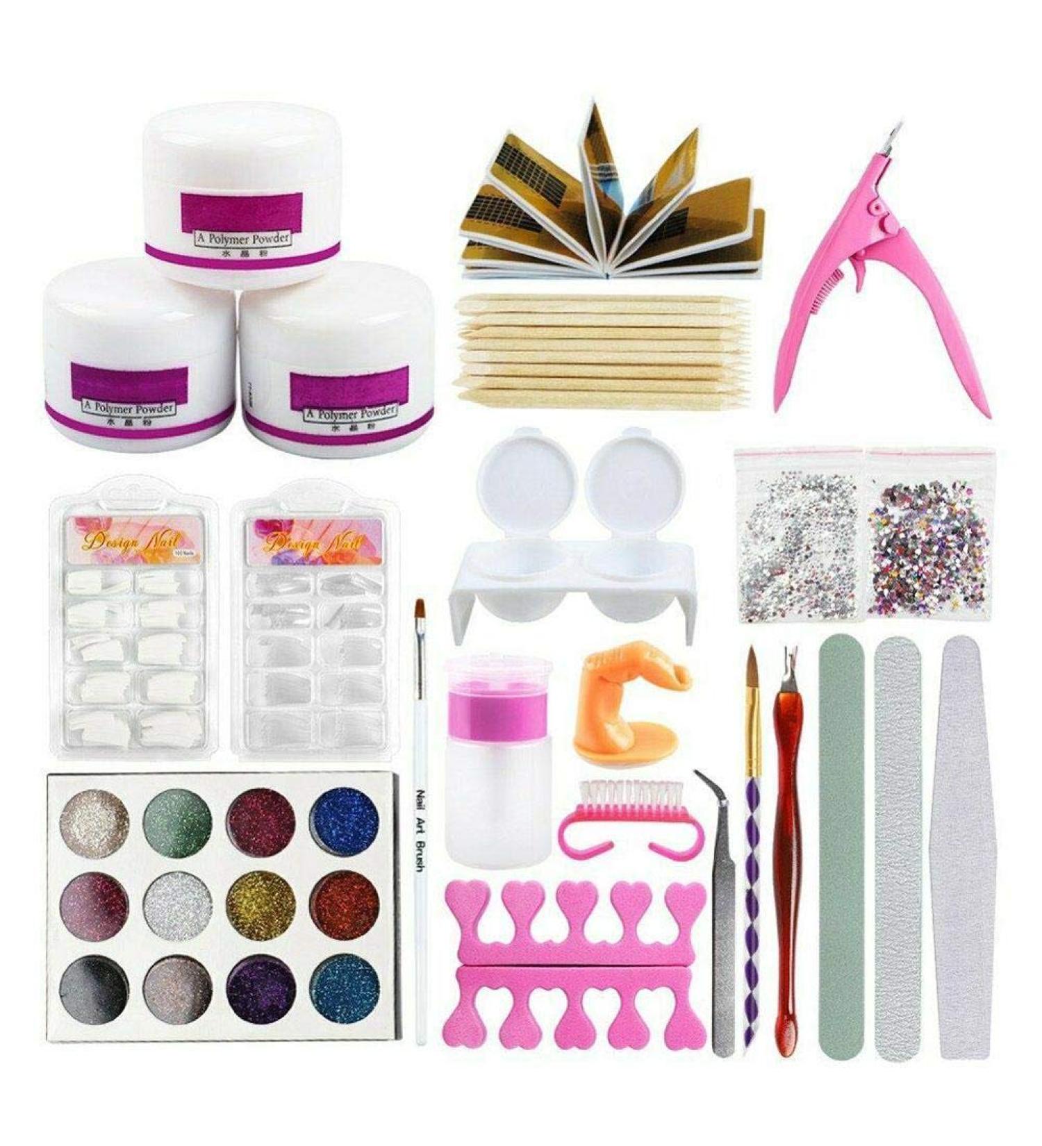 Nail Art Set Professional Acrylic Glitter Powder Liquid Brush Rhinestone Clipper Manicure Nail Art Kit DIY Nail Art Accessories Tool - Buy Online on GoSupps.com