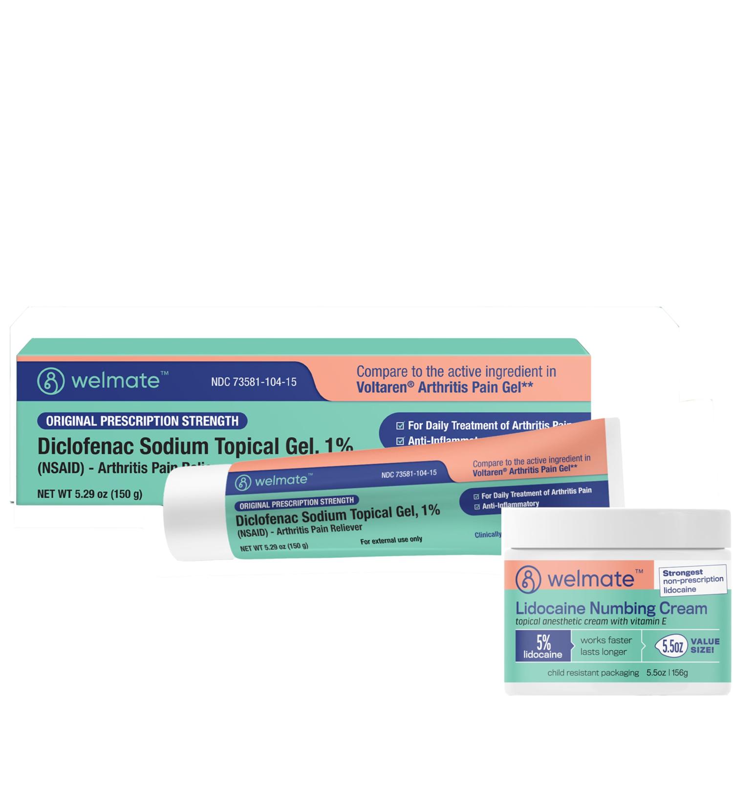 WELMATE - Arthritis Diclofenac Sodium Topical Gel 1% 5% Lidocaine 5.5 oz Bundle - Buy Online on GoSupps.com