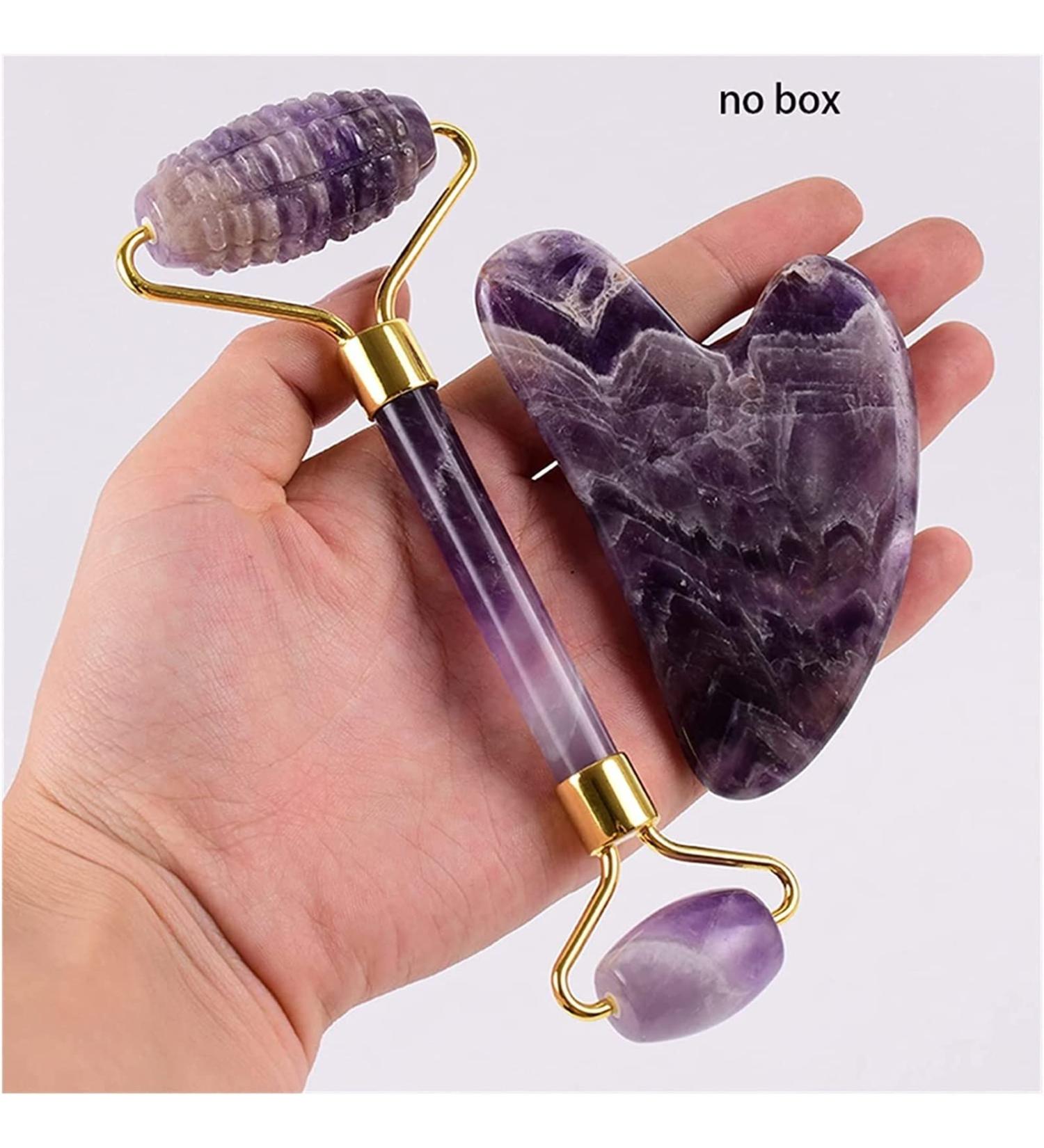 Amethyst Rough Stone Amethyst Sawtooth Face Roller & Silicone Caps Gua Sha Care Tool Sets Natural Stone Quartz Massager Anti Wrinkle Cellulite Health (Color : 2 Pieces Not Box) - Buy Online on GoSupps.com