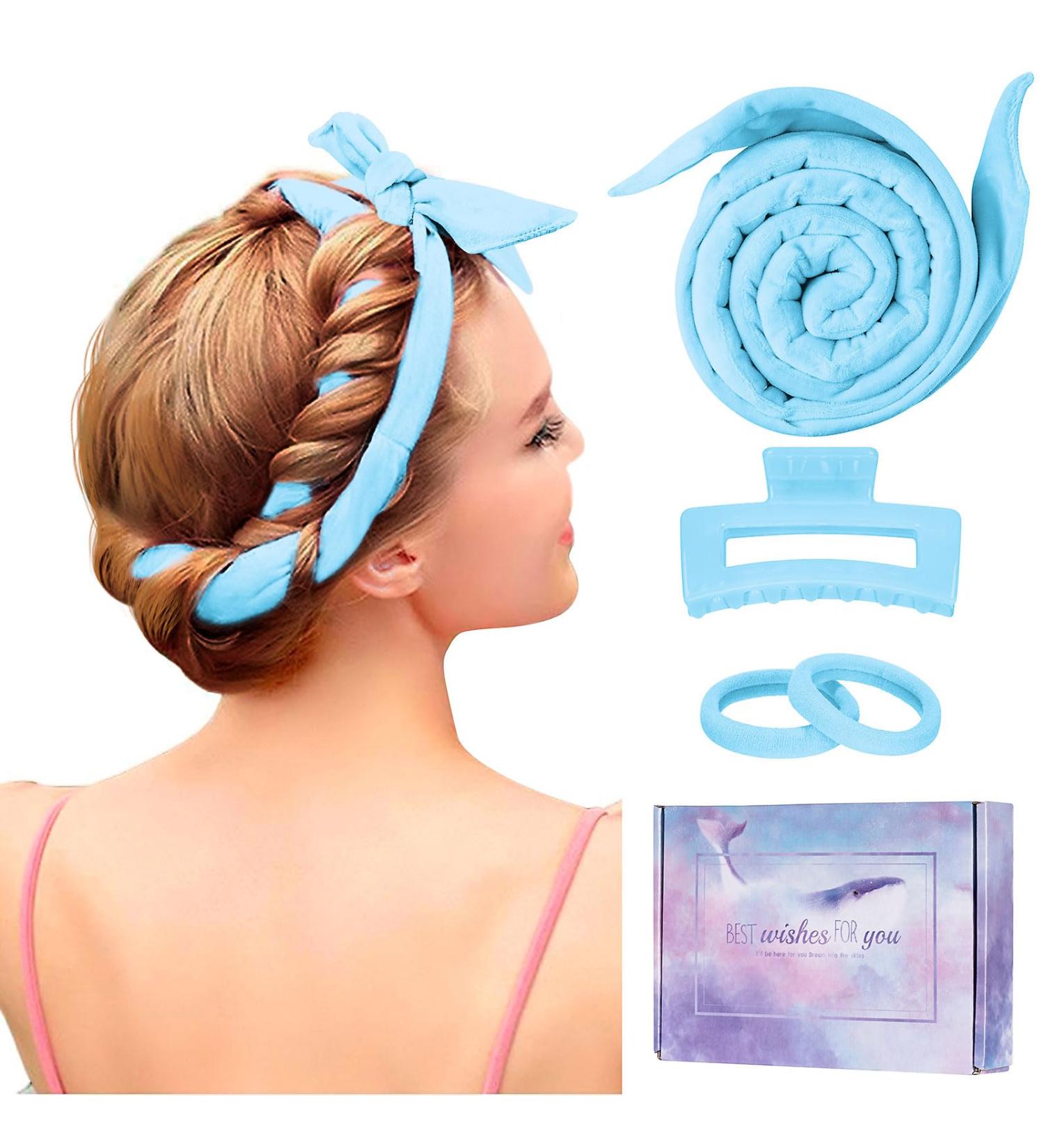 Heatless Lock Winder Curls - 60 Extra-Long Overnight Curlers for Medium & Long Hair - DIY Hair Curler Set in Blue - Buy Online on GoSupps.com