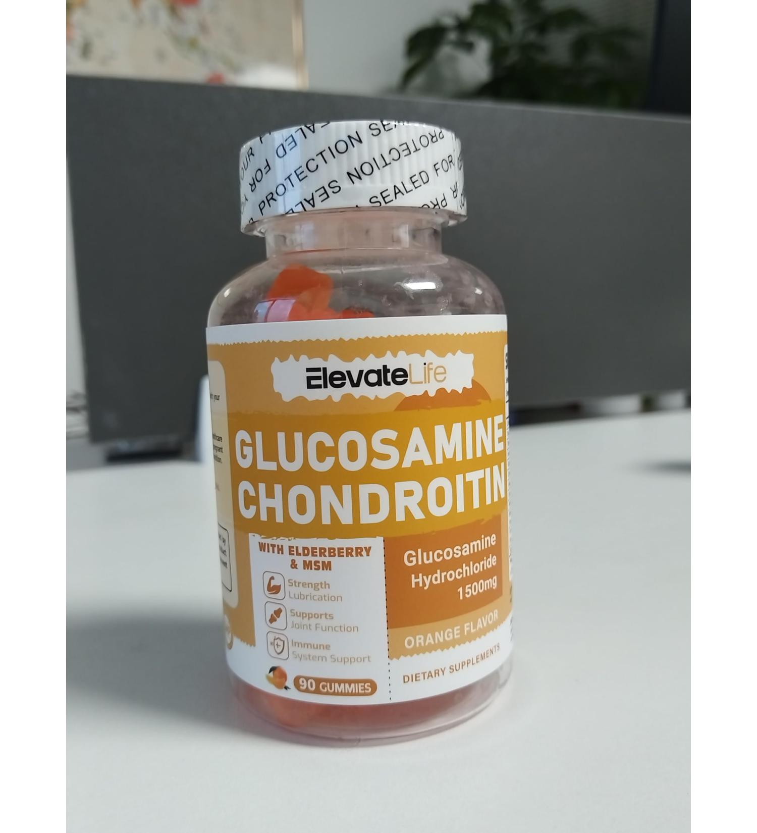 Glucosamine Chondroitin Gummies - Extra Strength Joint Support Supplement with MSM & Elderberry for Natural Joint Antioxidant Immune Support for Adults Men & Women 90 Orange Gummies