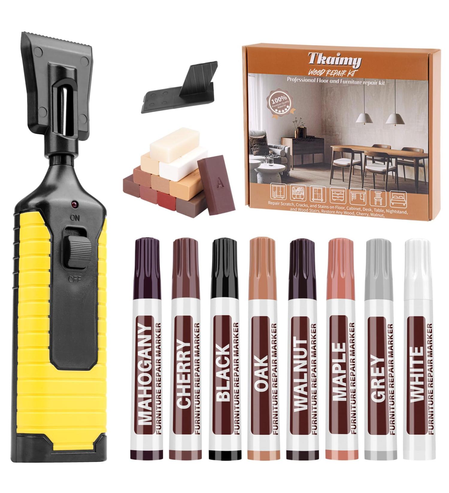 Laminate Floor Repair Kit - 11 Color Wood Vinyl Touch Up Marker & Heat Pen for Scratches Stains Cracks Holes - Ideal for Doors Cabinets Tables - Buy Online on GoSupps.com