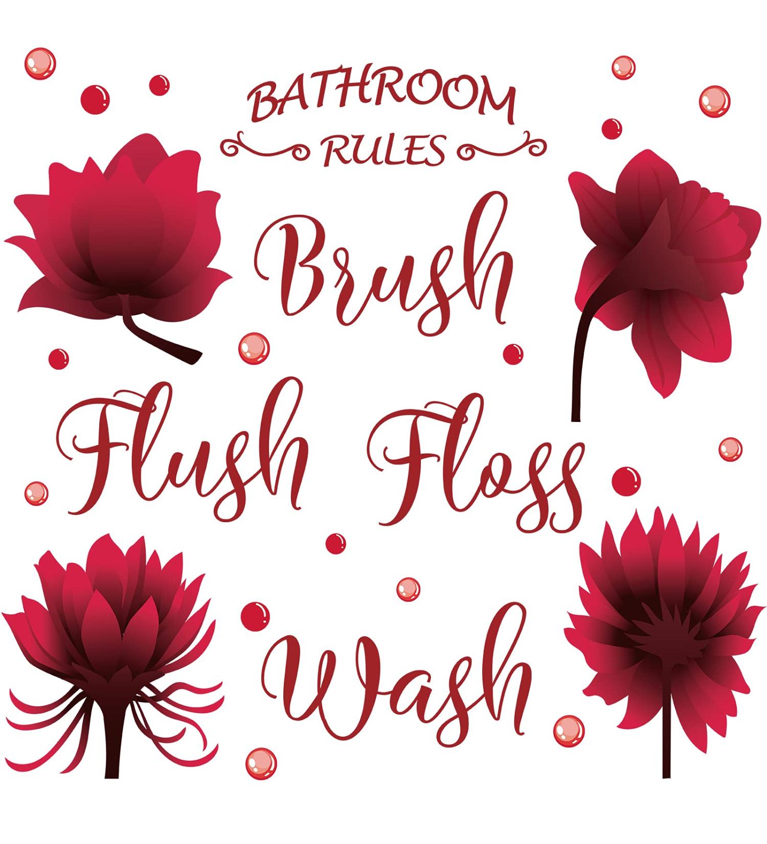 Bathroom Wall Decals Set - Wash Brush Flush Floss Rules Decor Stickers - Waterproof Flower Sign for Home - DIY Bathroom Kitchen Decorations - Buy Online on GoSupps.com