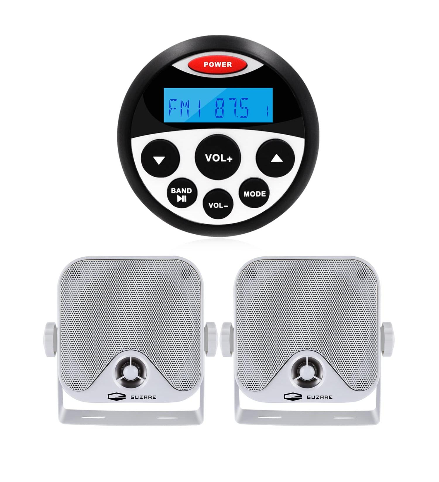 GUZARE Marine Stereo Speaker Package - Bluetooth MP3/USB AM/FM Radio Bundle for Boat SPA ATV UTV - Buy Online on GoSupps.com