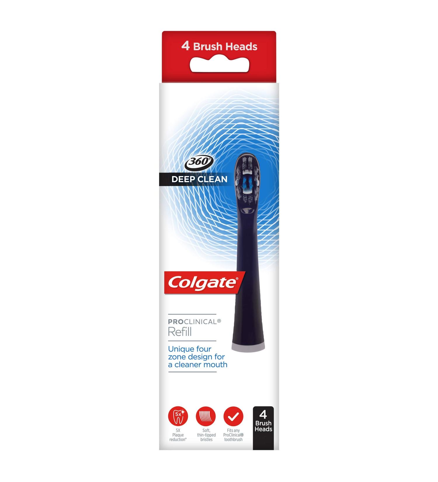Colgate 360 Deep Clean Proclinical Refill Toothbrush Heads Soft Bristle Heads for Plaque Removal Pack of 4 - Buy Online on GoSupps.com