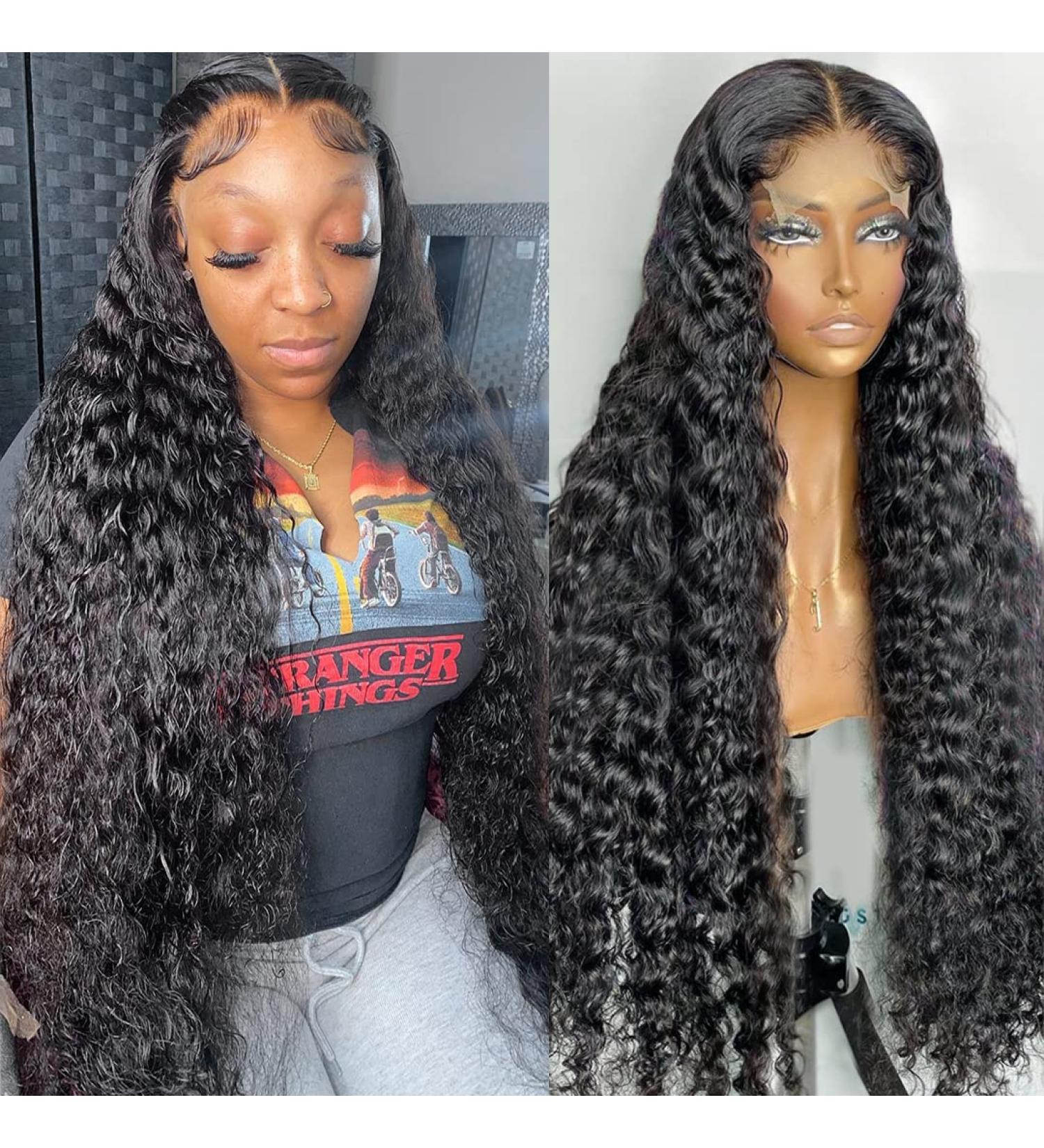MDRTIRIM Deep Wave Lace Front Wig 30in - Brazilian Virgin Human Hair, Pre Plucked, Glueless 180% Density, HD Transparent Lace - Natural Color for Black Women - Buy Online on GoSupps.com