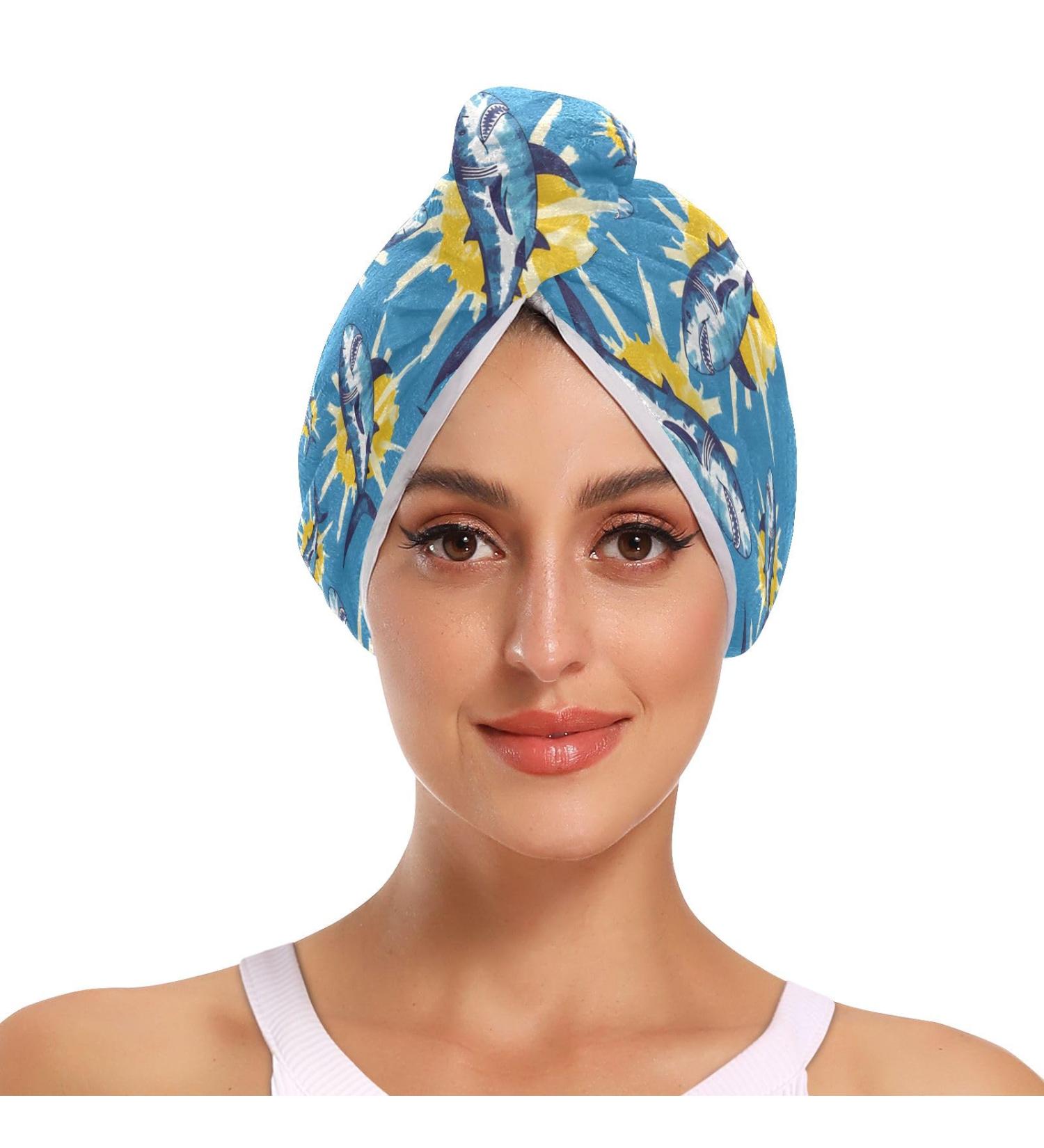 Sharks & Tie Dye Hair Towel 2 Pack - Super Absorbent Quick Dry Hair Turbans for Women & Girls - Buy Online on GoSupps.com
