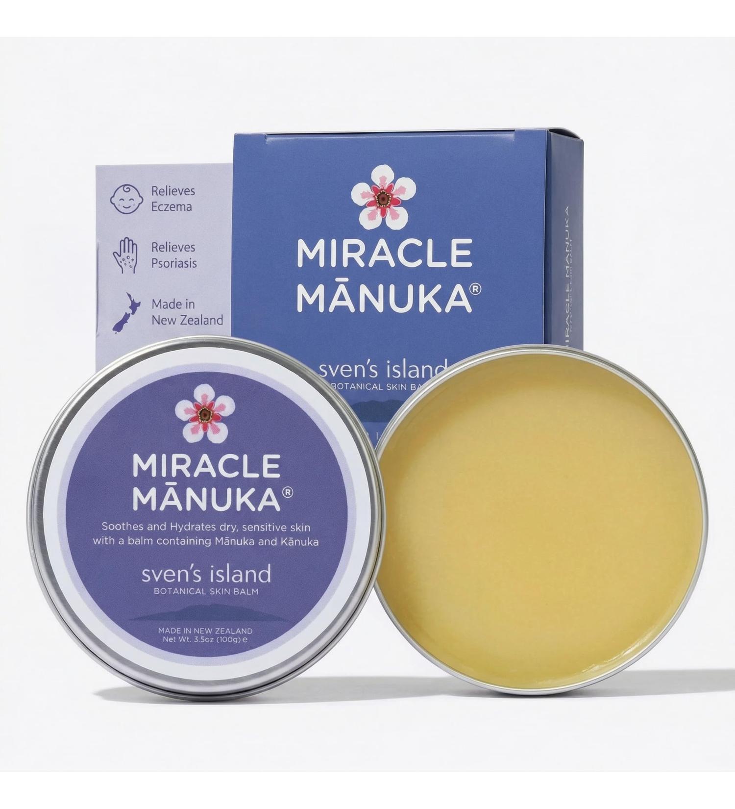 Sven's Island Miracle Manuka - Natural Skin Balm (3.5oz) | Steroid-Free Eczema Cream & Miracle Balm | Dermatologist Approved | With Manuka Leaf Oil | For Dry Sensitive Skin | Made in New Zealand - Buy Online on GoSupps.com