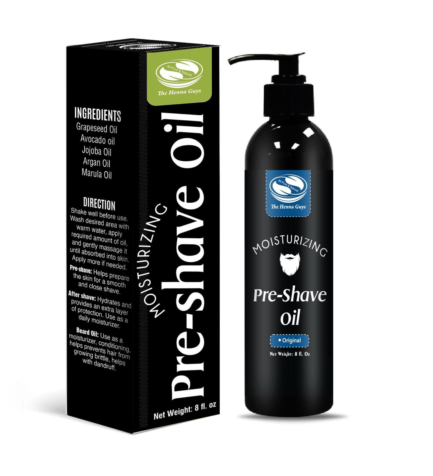 The Henna Guys 8 fl. Oz Unscented Pre Shave Oil for Men - Prepares for Burns-Free Shave - Works with Straight or Safety Razor - Buy Online on GoSupps.com
