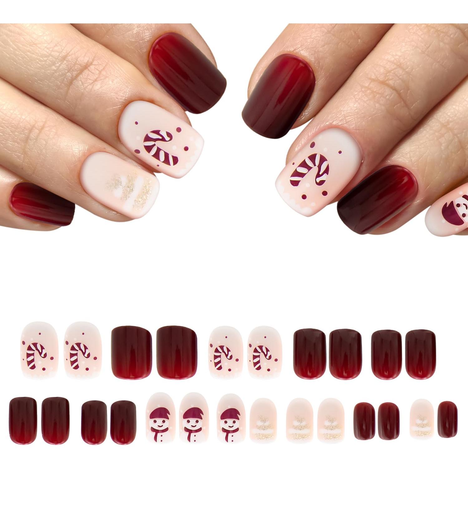 Christmas False Nails Short Press on Nails Full Cover Glossy Fake Nails with Jelly Glue Xmas Snowflake Stick on Nails Artificial Finger Manicure for Women Girls Christmas Nails Art Y6-XRJP Snowman - Buy Online on GoSupps.com